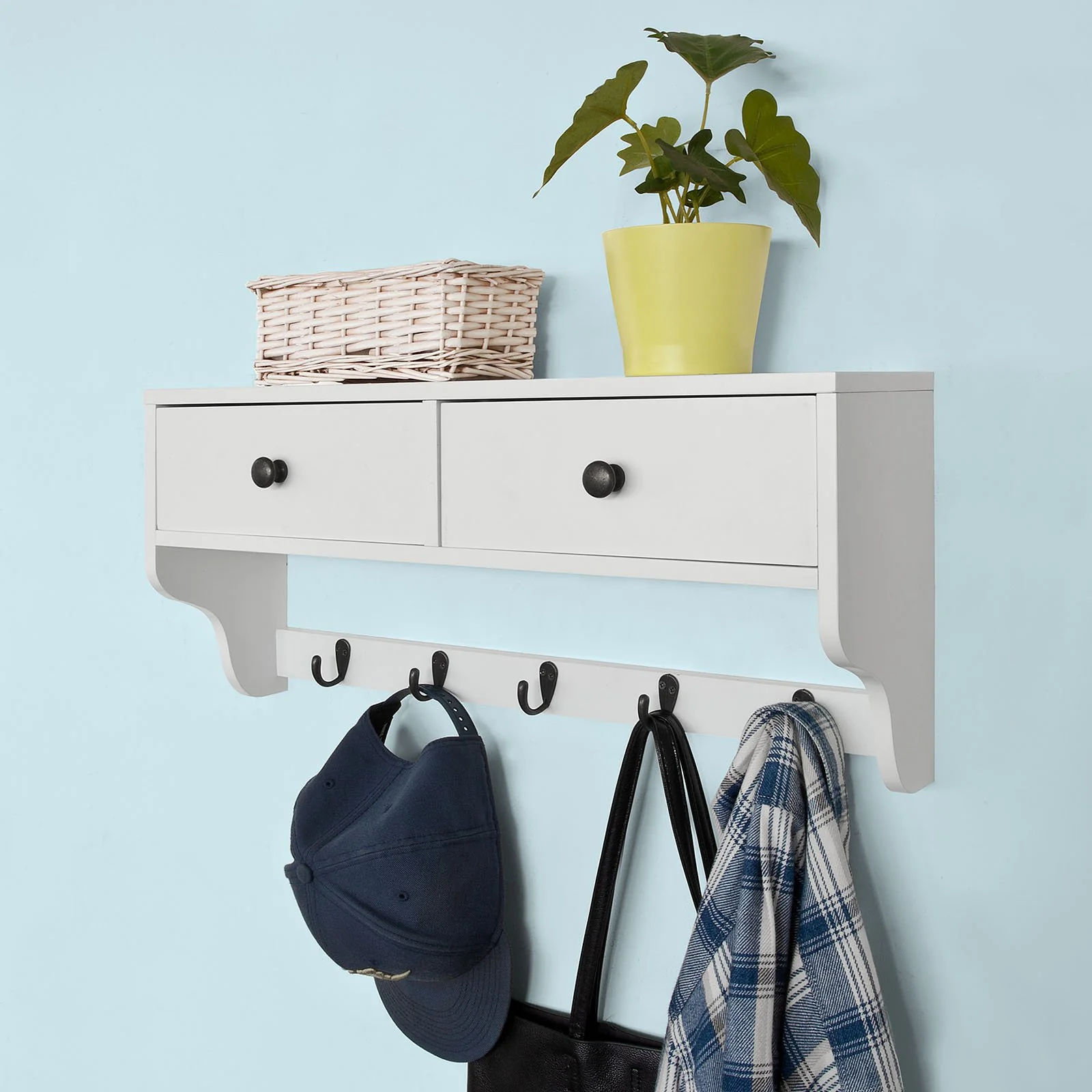 SoBuy FRG178-W Perchero de Pared con 5 Ganchos y 2 cajones Blanco - Image 4