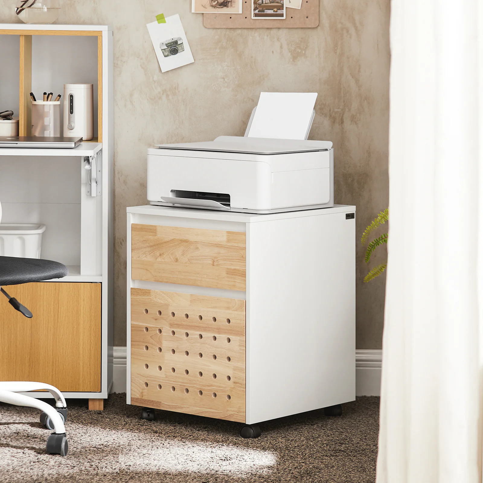 SoBuy ASK06-WN Soporte para Impresora con 2 Cajones 4 Ruedas Multifuncional - Image 4