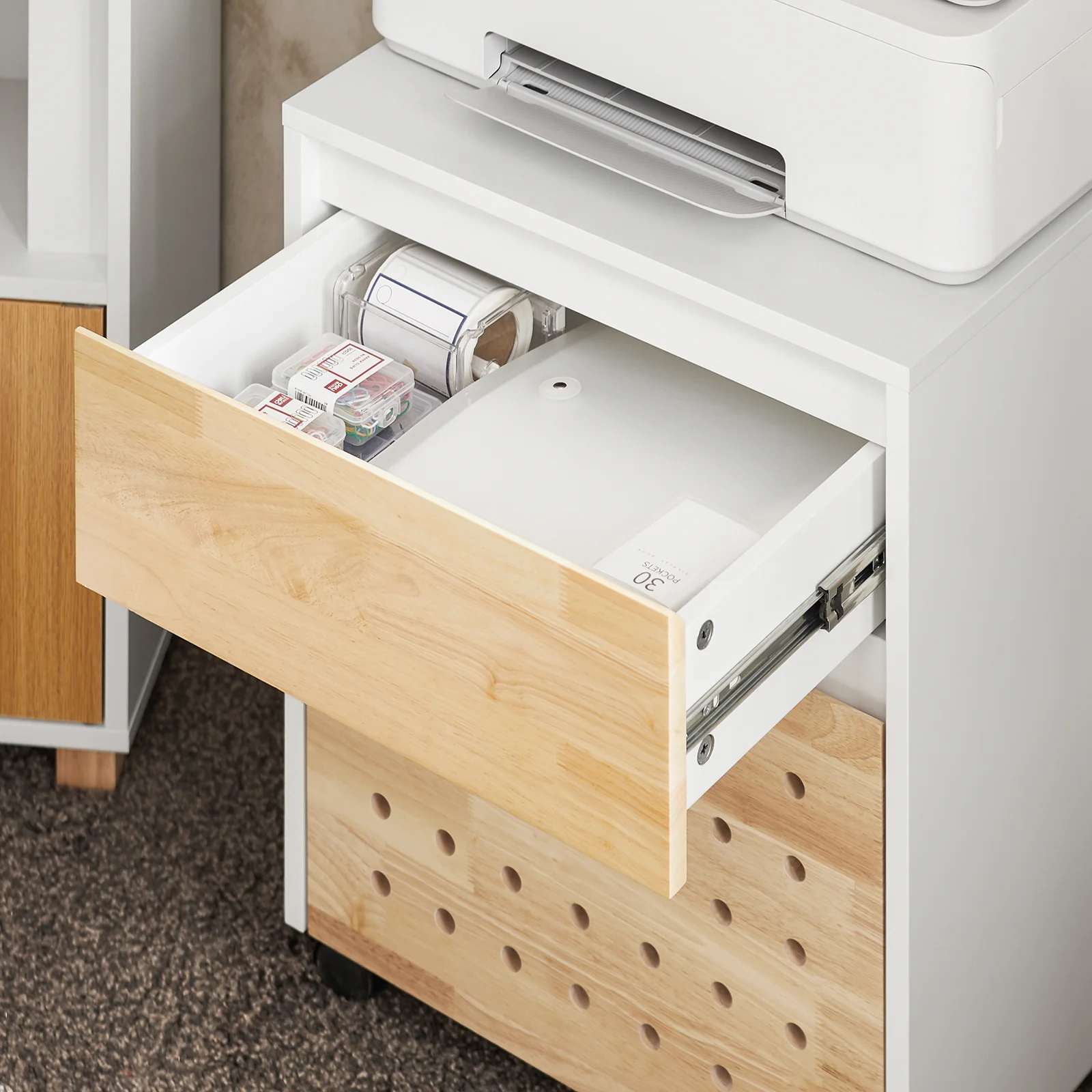 SoBuy ASK06-WN Soporte para Impresora con 2 Cajones 4 Ruedas Multifuncional - Image 5