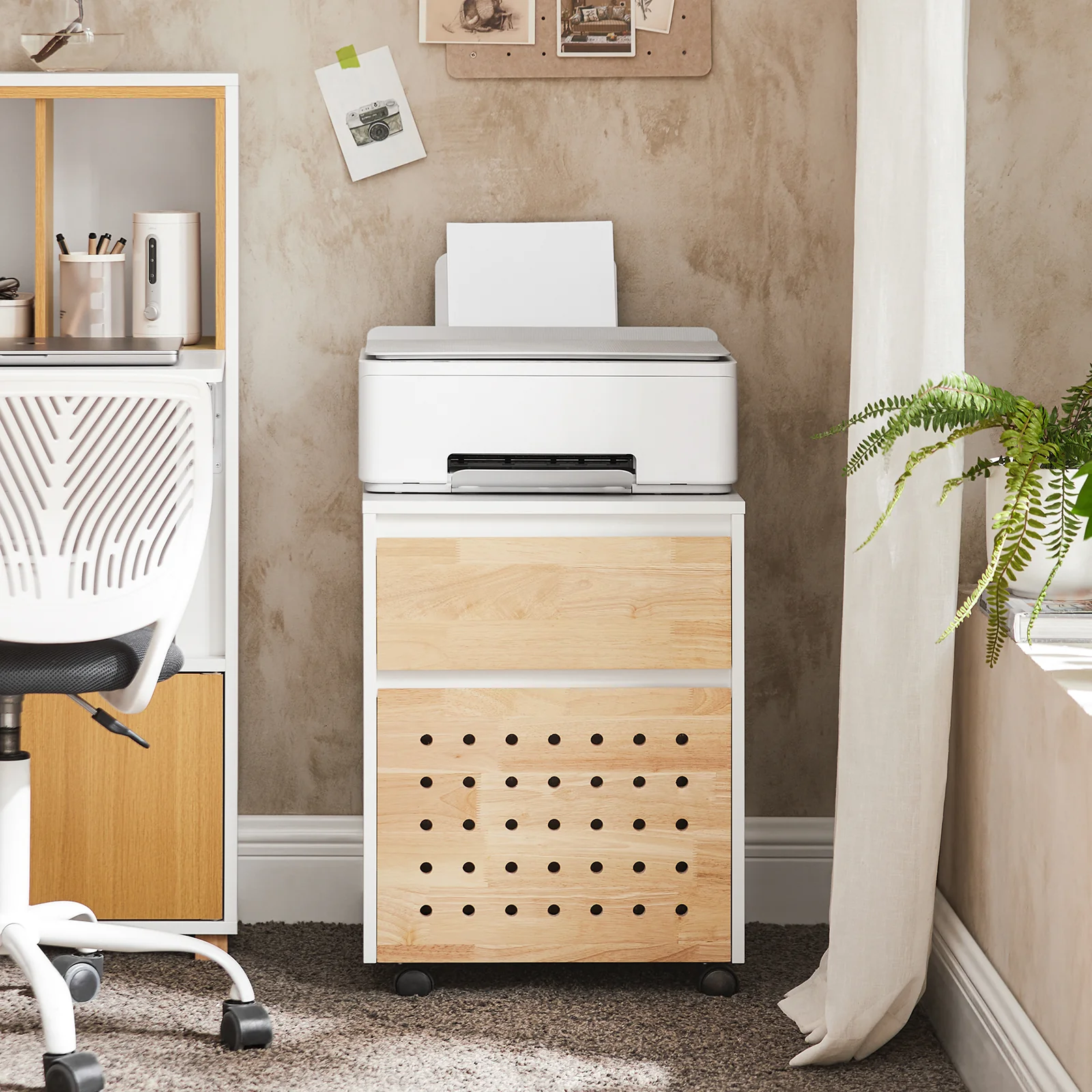 SoBuy ASK06-WN Soporte para Impresora con 2 Cajones 4 Ruedas Multifuncional - Image 9
