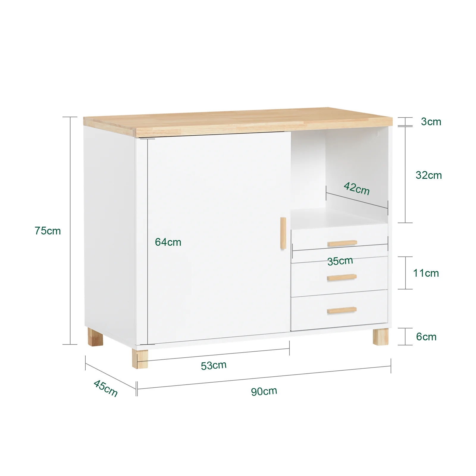SoBuy ASK07-WN Aparador de Oficaina Soporte para Impresora con 1 Puerta y 3 cajones - Image 3