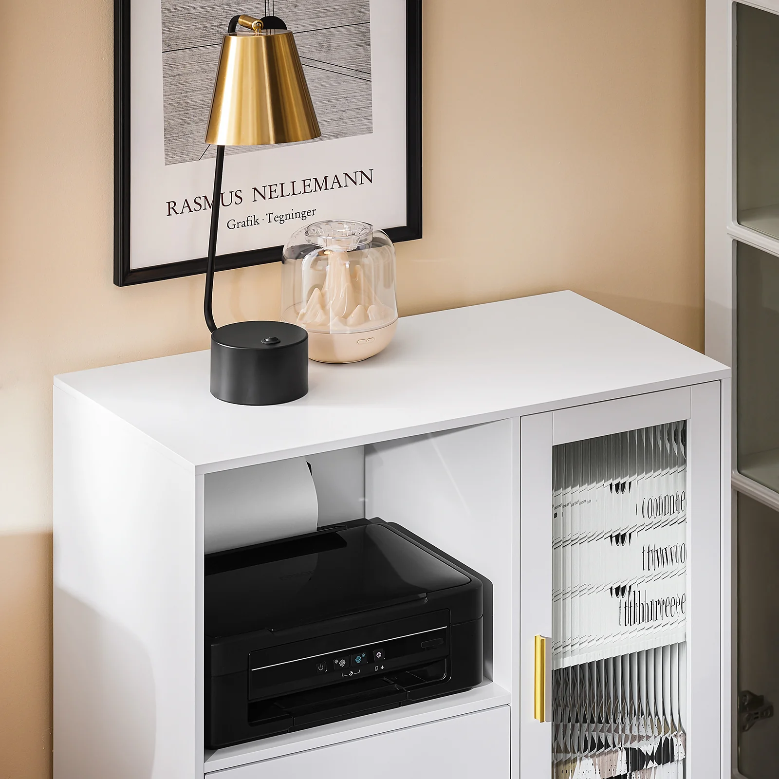 SoBuy ASK09-W Soporte para Impresora con Ruedas con 2 cajones 1 Puerta de Vidrio 75 x 40 x 76 cm - Image 6