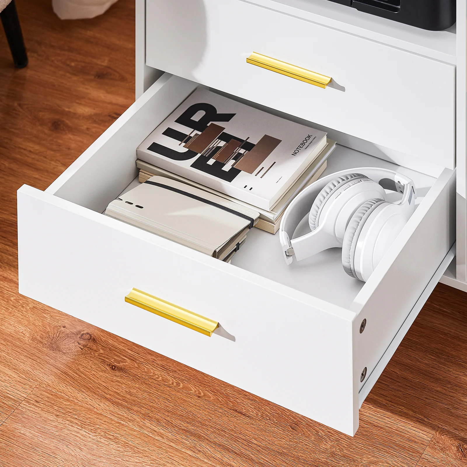SoBuy ASK09-W Soporte para Impresora con Ruedas con 2 cajones 1 Puerta de Vidrio 75 x 40 x 76 cm - Image 8