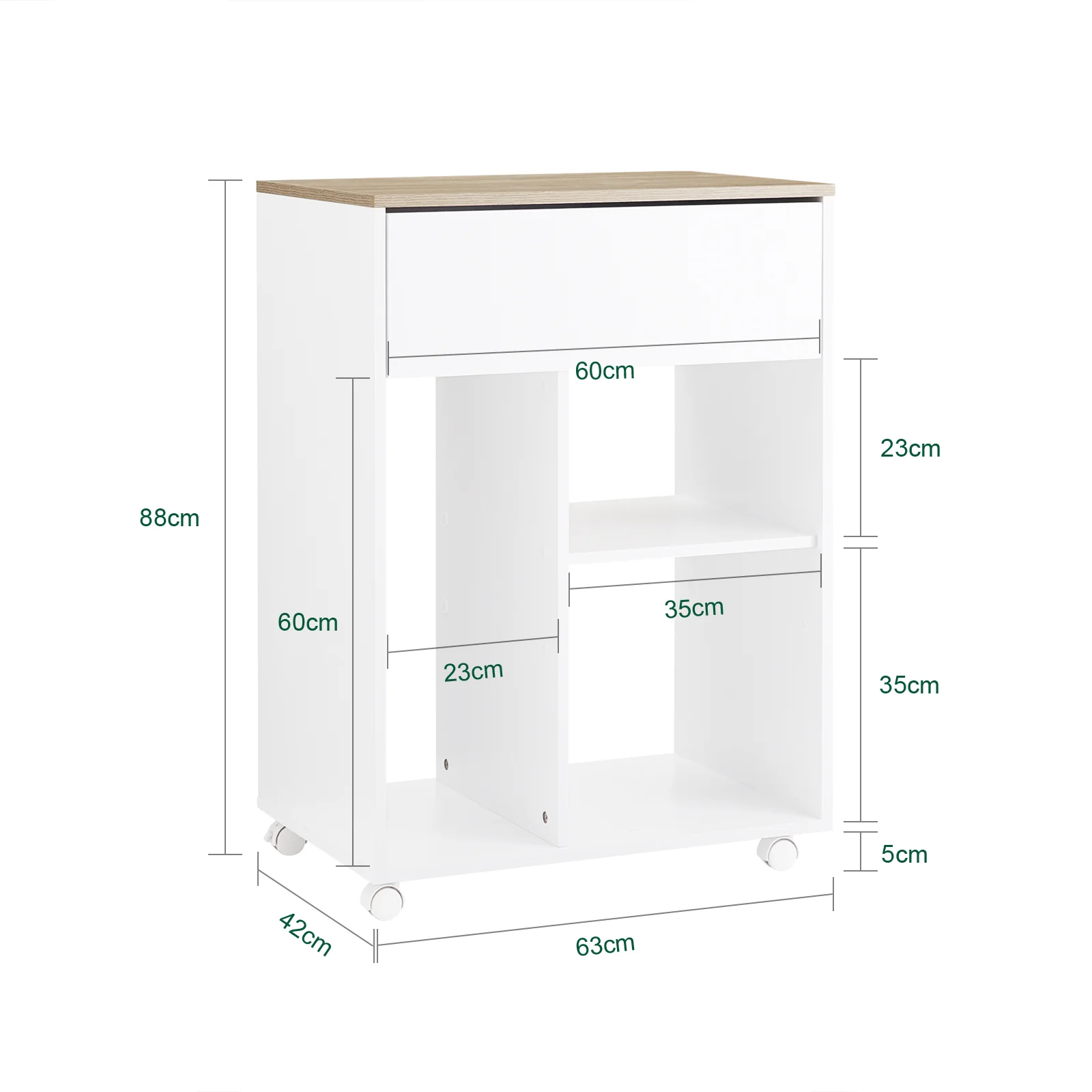 SoBuy ASK10-WN Soporte para Impresora con Ruedas 63x42x88 cm Blanco - Image 3