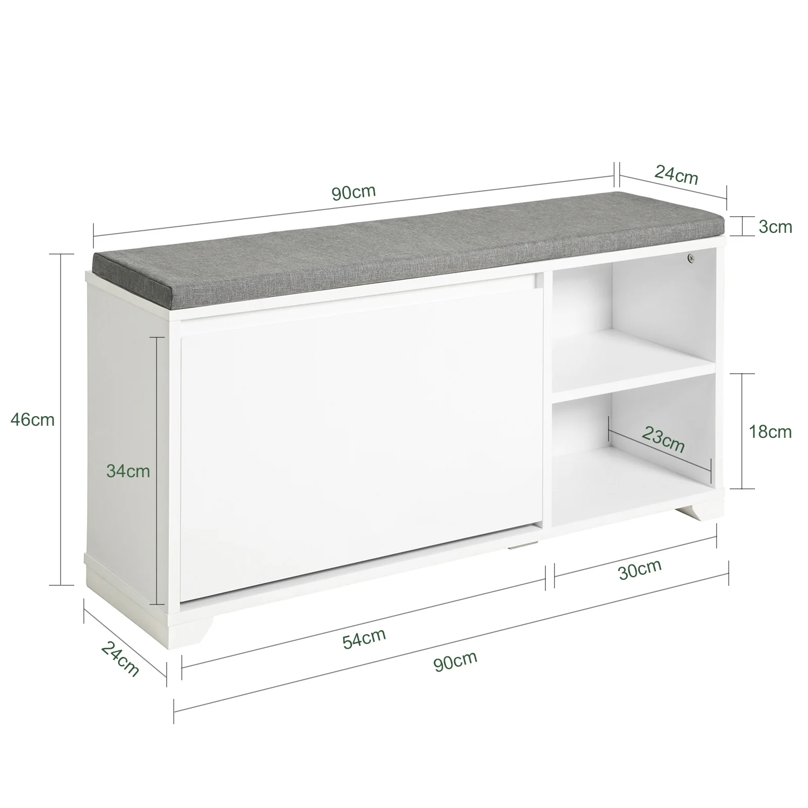 SoBuy FSR119-W Banco Zapatero con 1 Solapa y 2 estantes L90 cm - Image 3
