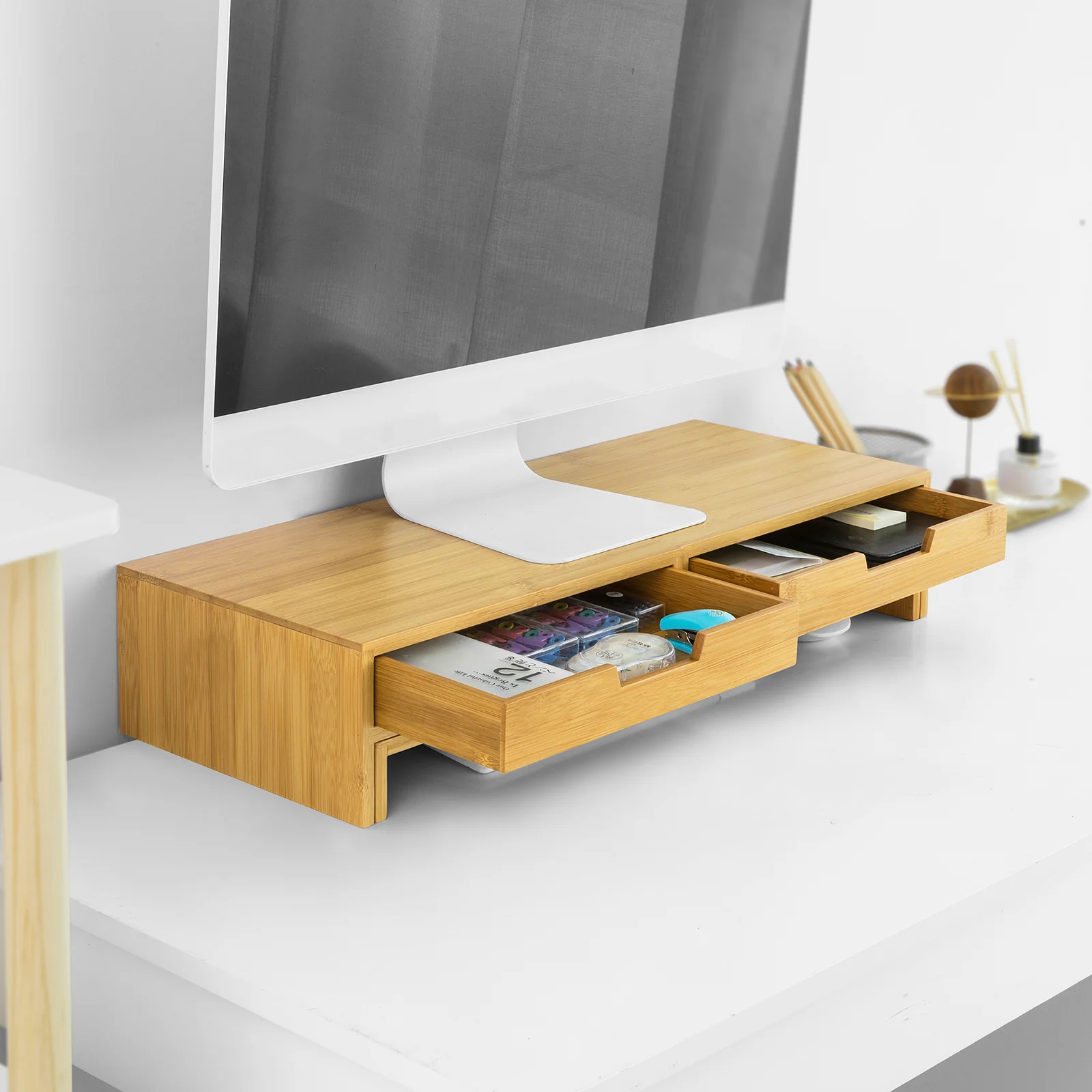 SoBuy BBF04-N Soporte del Monitor Giratorio con 2 cajónes Madera - Image 4