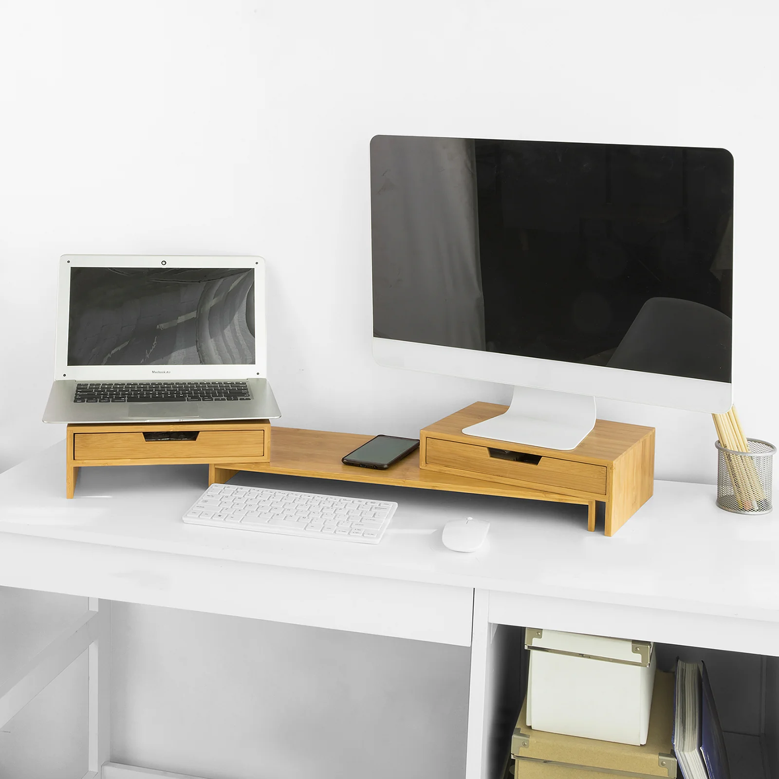 SoBuy BBF04-N Soporte del Monitor Giratorio con 2 cajónes Madera - Image 6