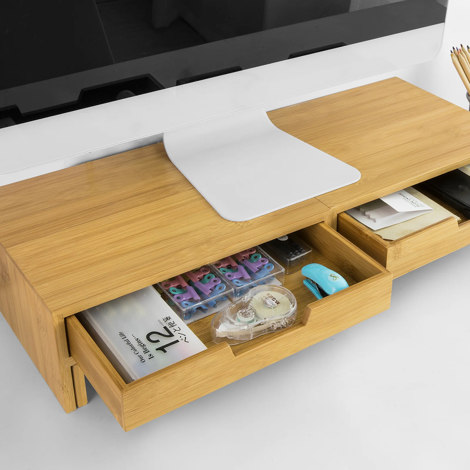 SoBuy BBF04-N Soporte del Monitor Giratorio con 2 cajónes Madera - Image 7