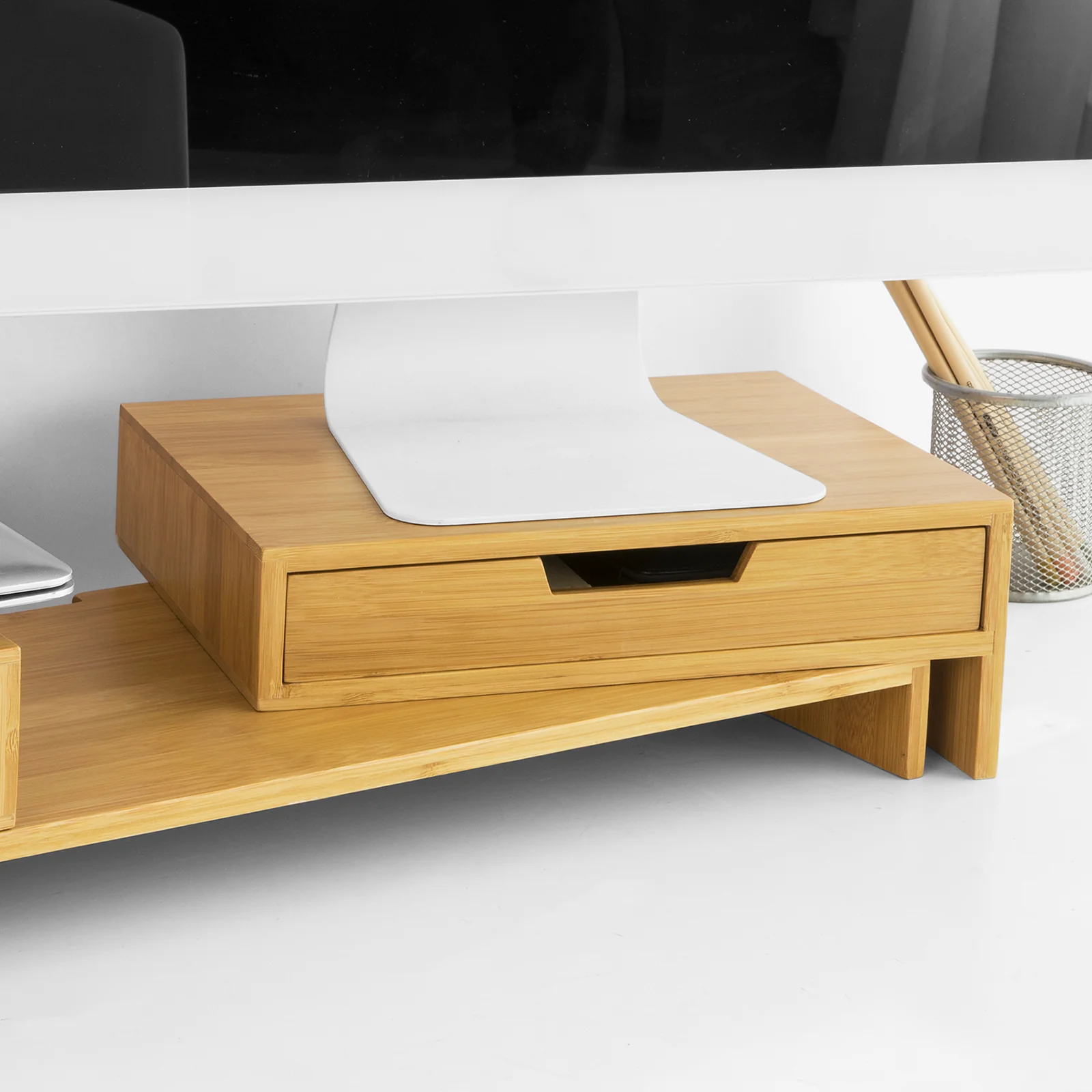 SoBuy BBF04-N Soporte del Monitor Giratorio con 2 cajónes Madera - Image 8
