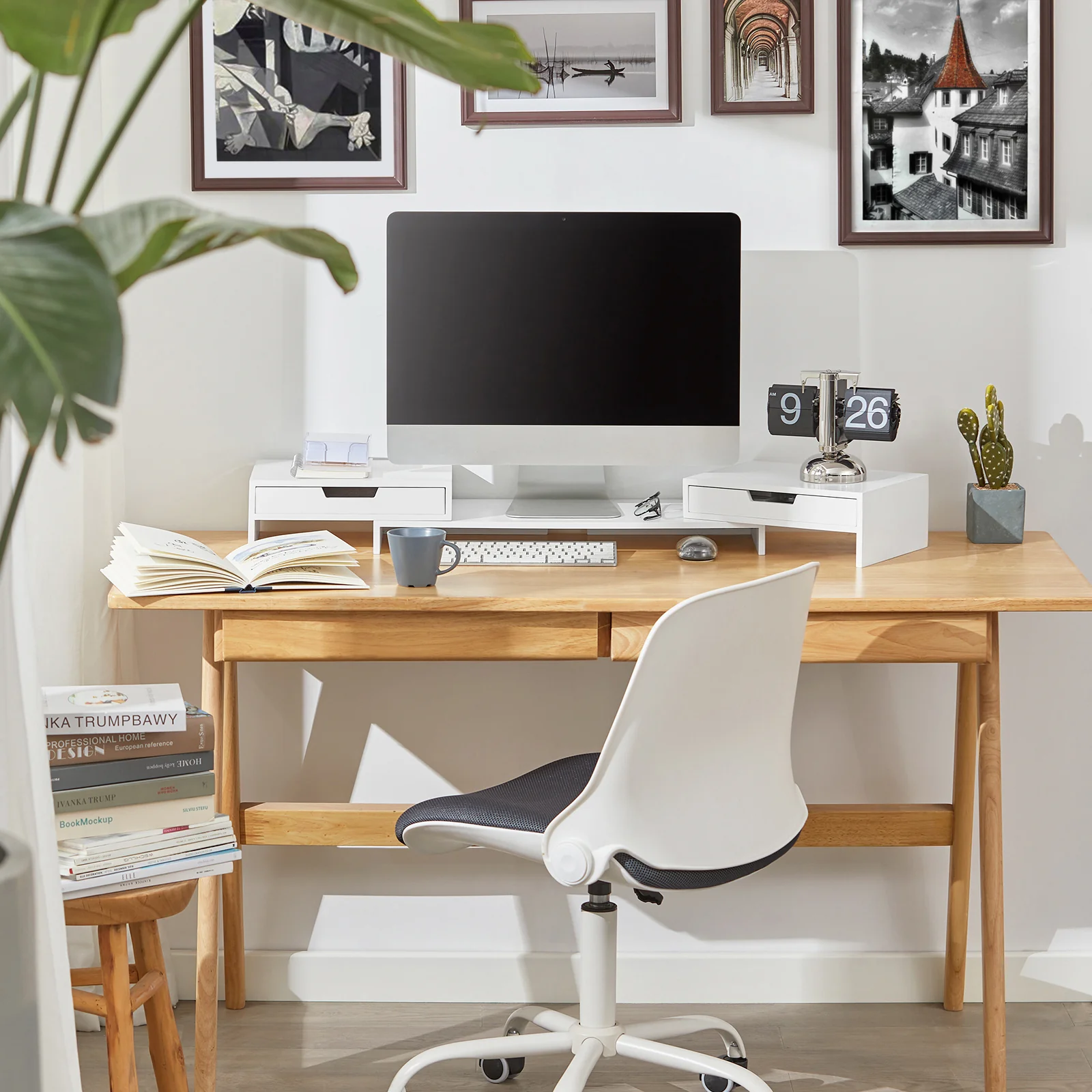 SoBuy BBF04-W Soporte del Monitor Giratorio con 2 cajones Blanco - Image 5
