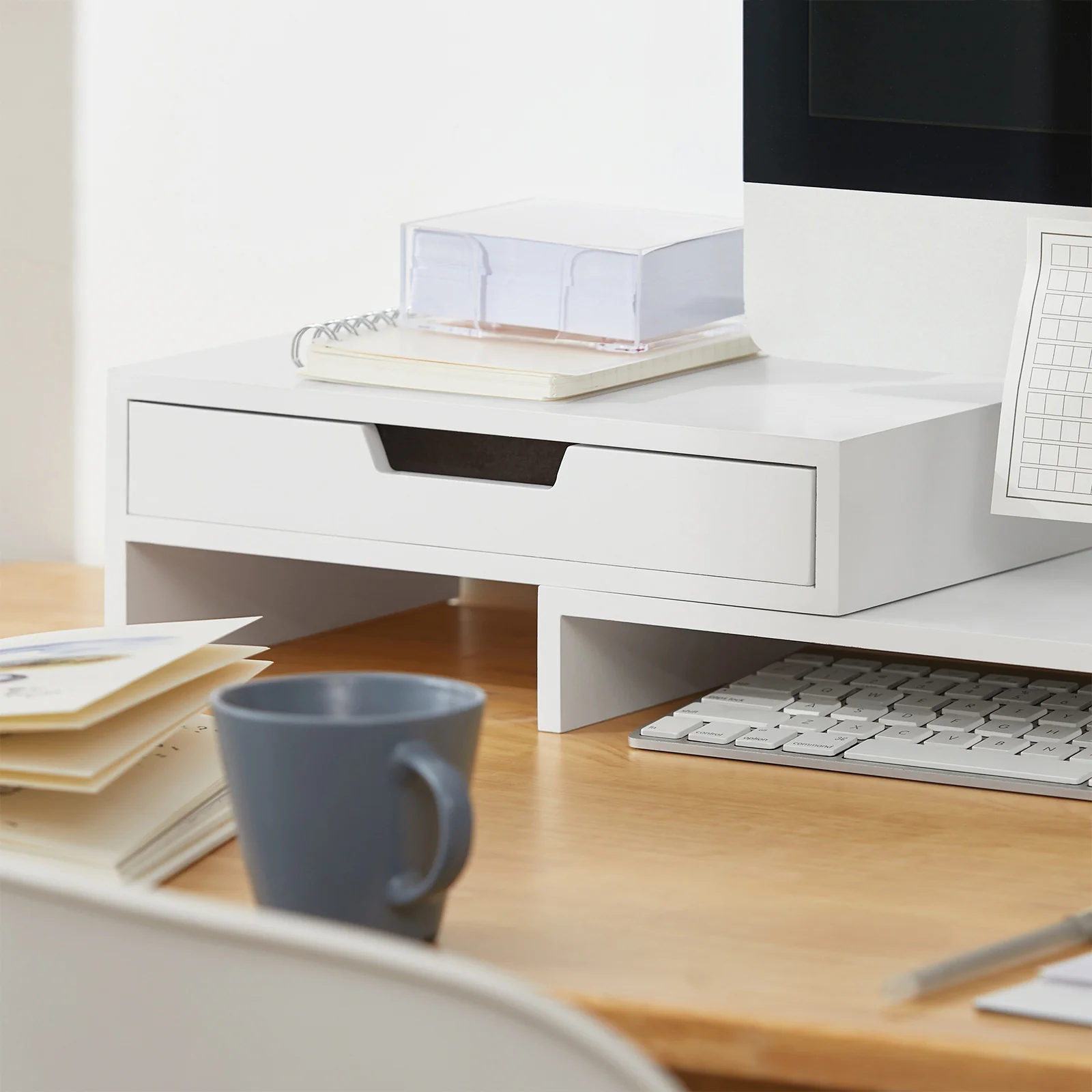 SoBuy BBF04-W Soporte del Monitor Giratorio con 2 cajones Blanco - Image 8