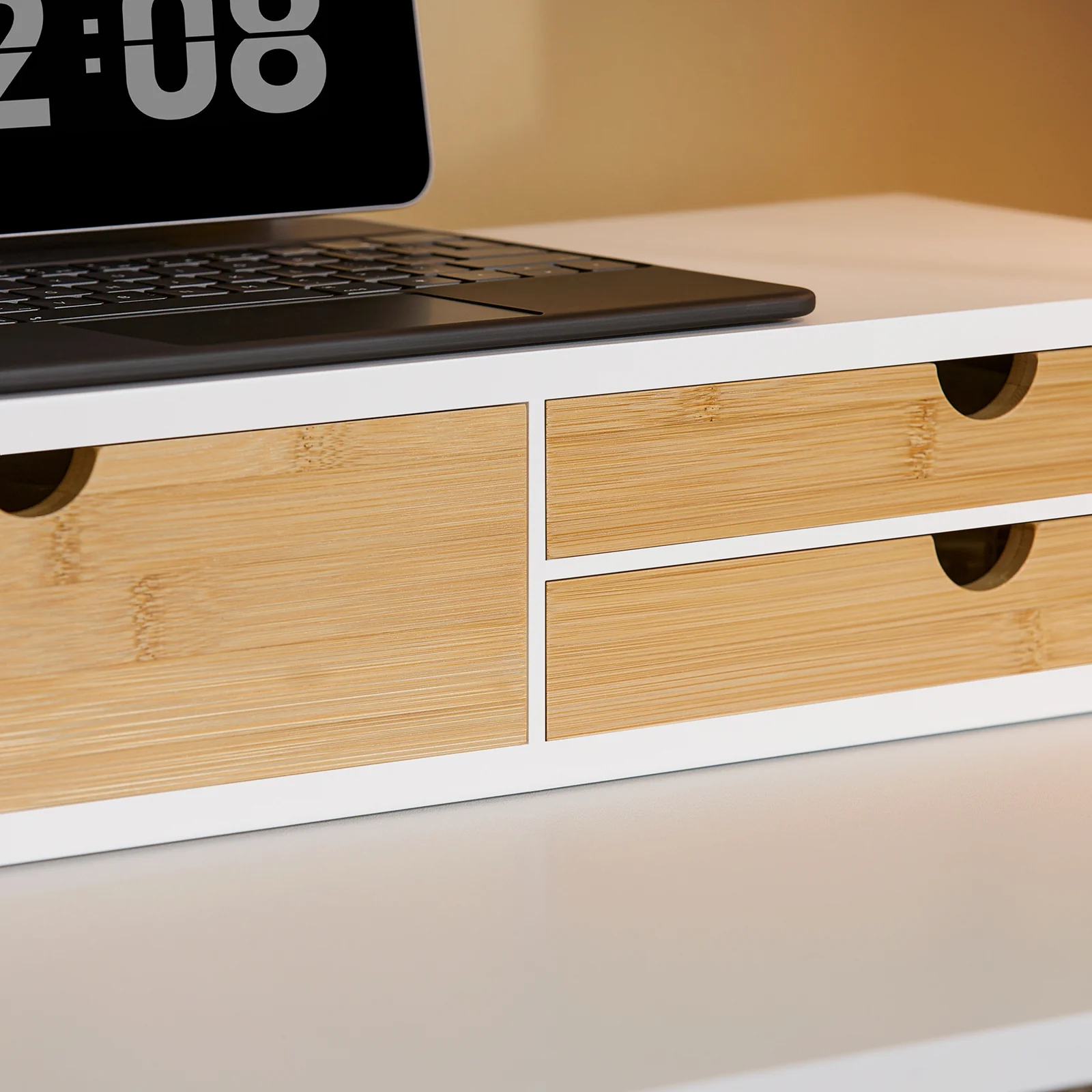 SoBuy BBF11-WN Soporte para monitor con 3 cajones Blanco y Natural - Image 7
