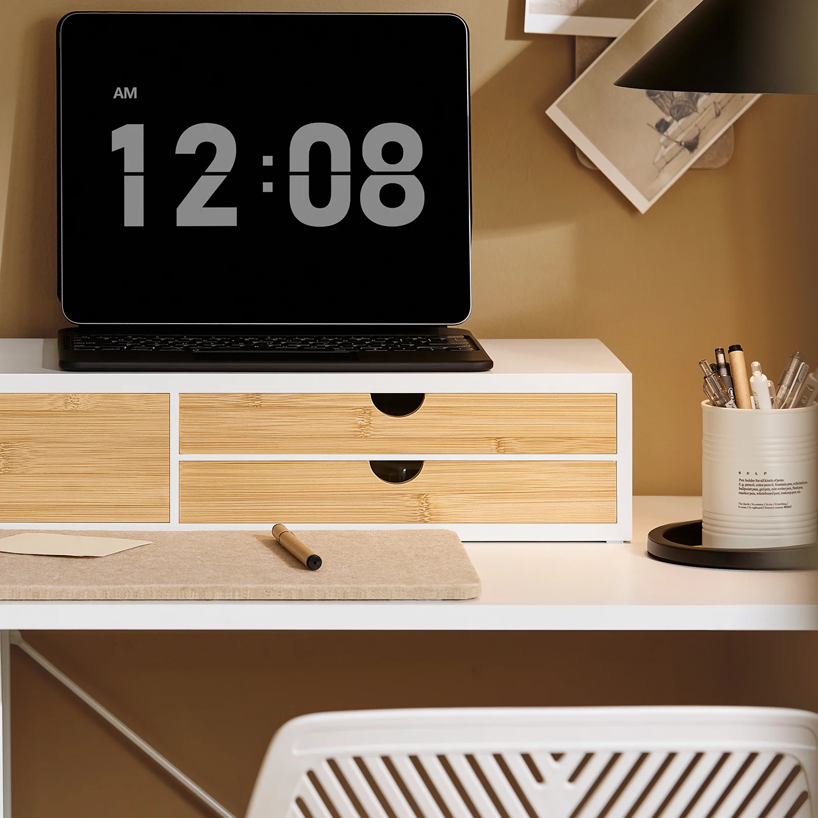 SoBuy BBF11-WN Soporte para monitor con 3 cajones Blanco y Natural - Image 9