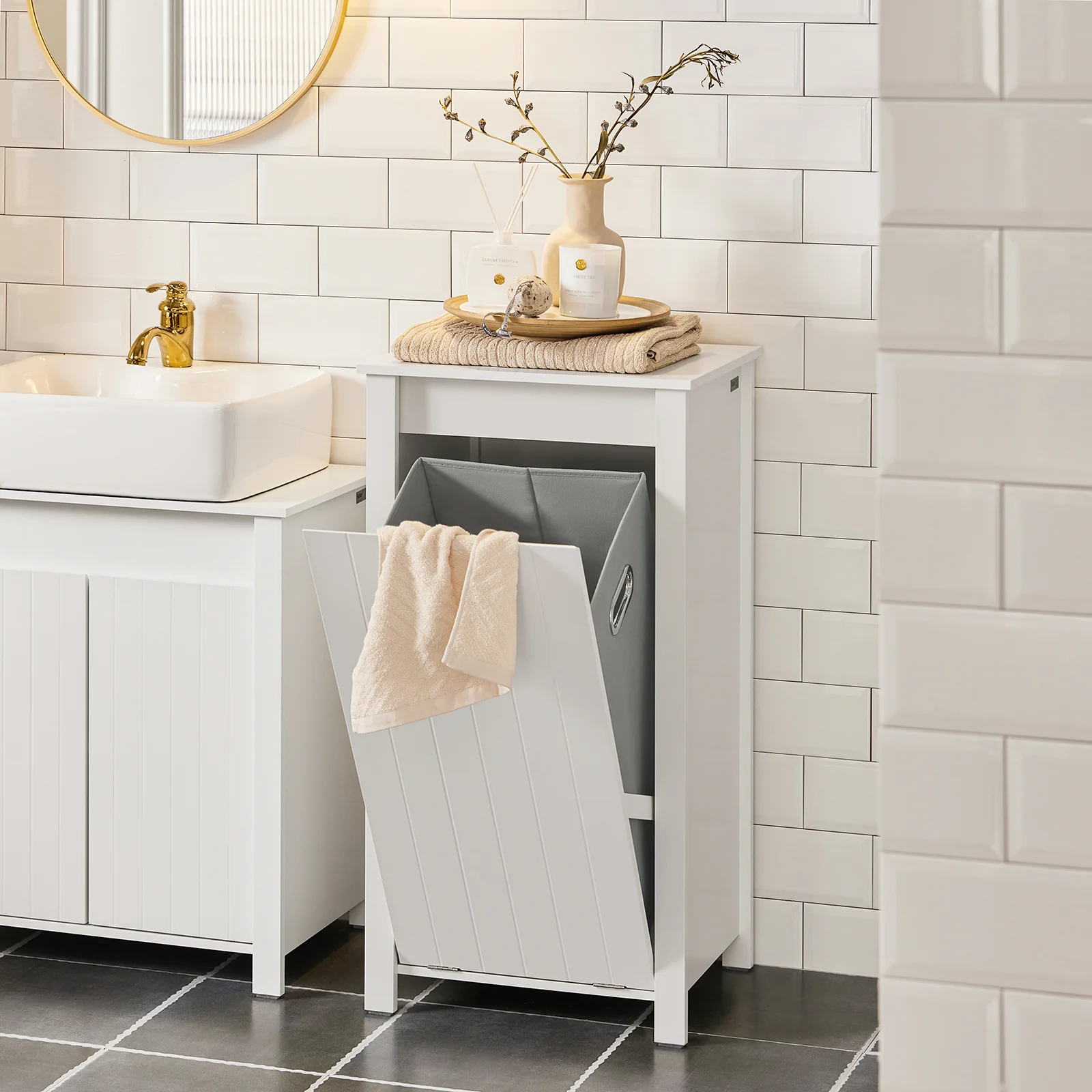 SoBuy BZR100-W Cesto para Ropa Sucia con 1 Cesto Blanco - Image 5
