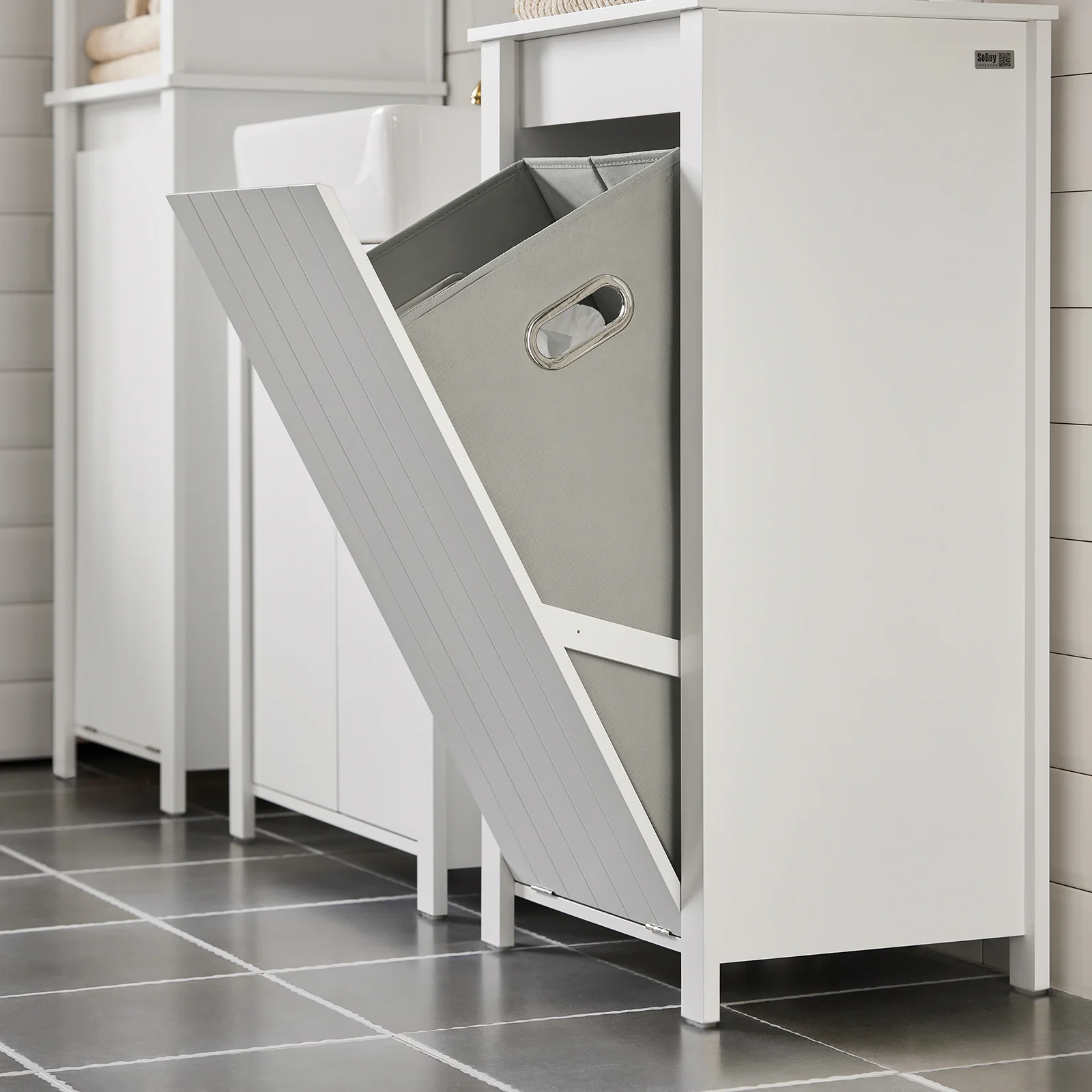 SoBuy BZR100-W Cesto para Ropa Sucia con 1 Cesto Blanco - Image 6