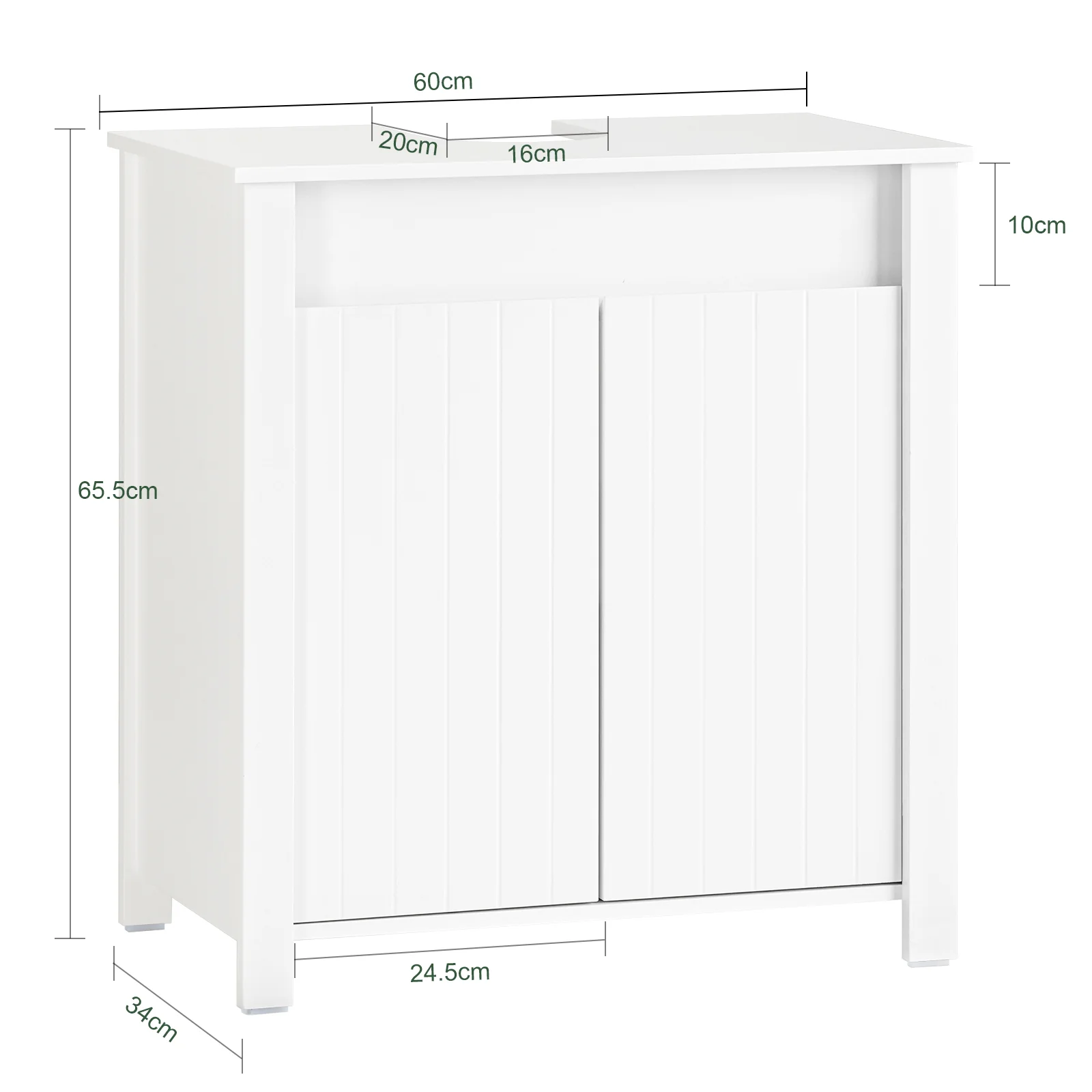 SoBuy BZR101-W Mueble para Debajo del Lavabo 2 Puertas 60 x 34 x 65,5 cm - Image 3