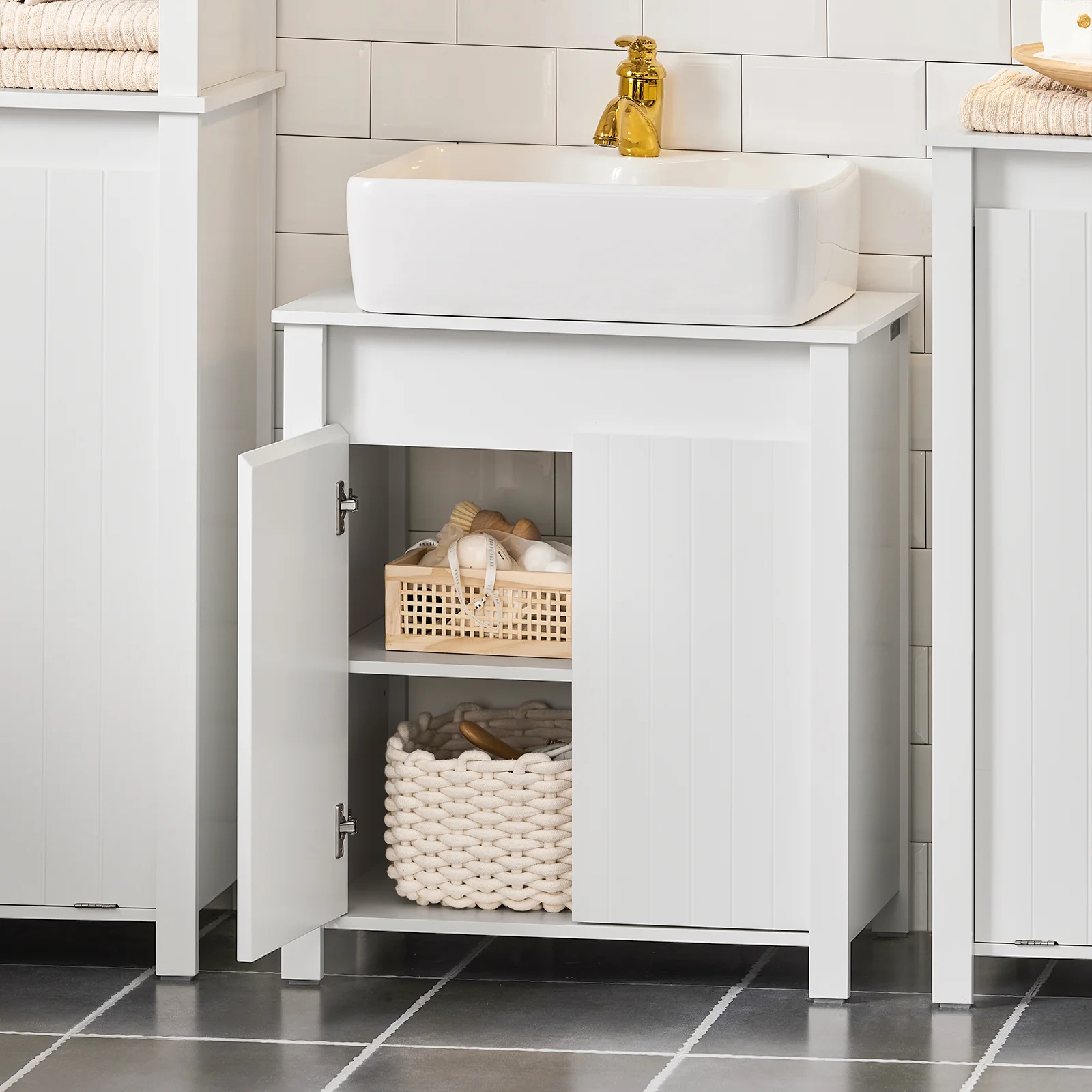 SoBuy BZR101-W Mueble para Debajo del Lavabo 2 Puertas 60 x 34 x 65,5 cm - Image 6