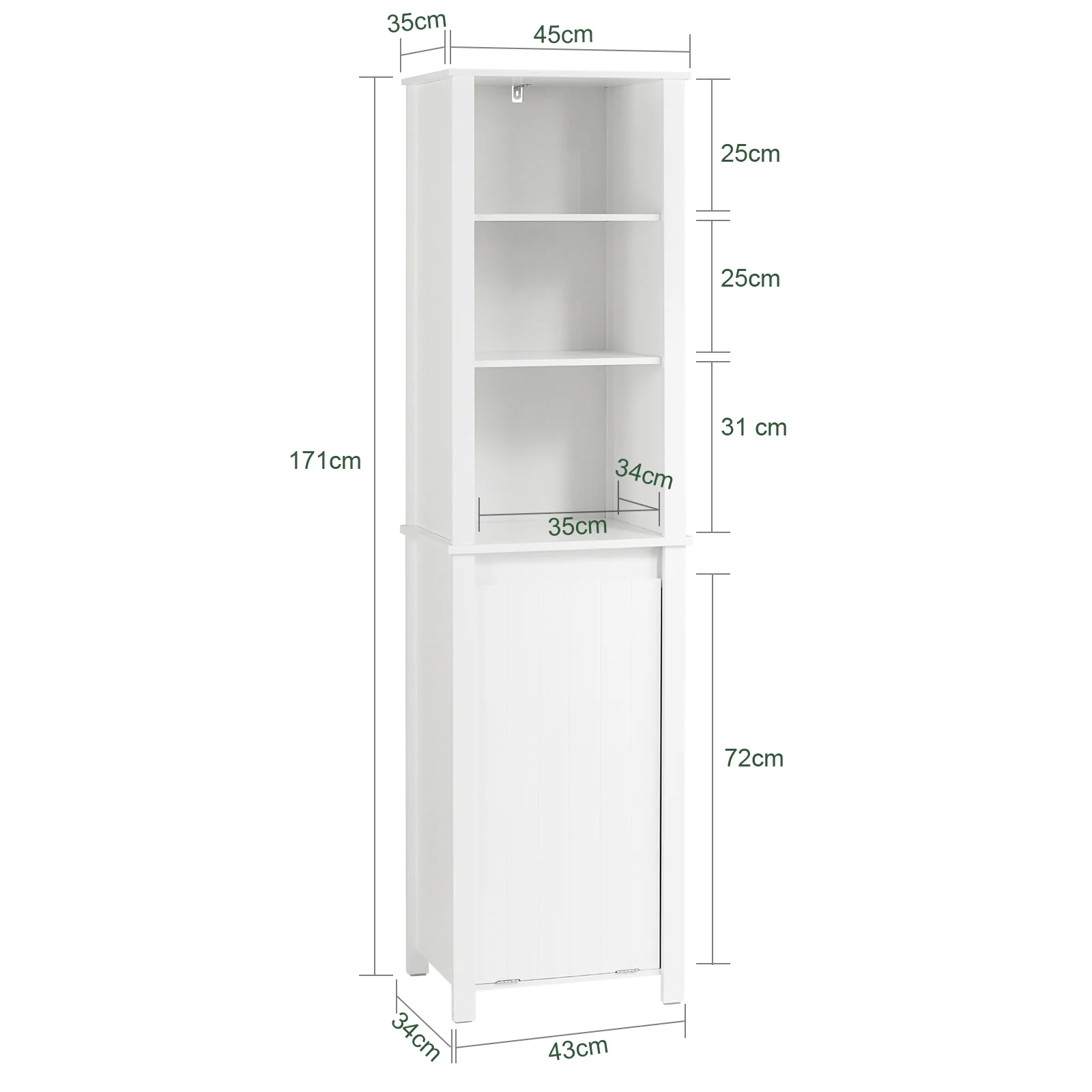 SoBuy BZR102-W Armario Alto de baño con 3 estantes y 1 cesto - Image 3