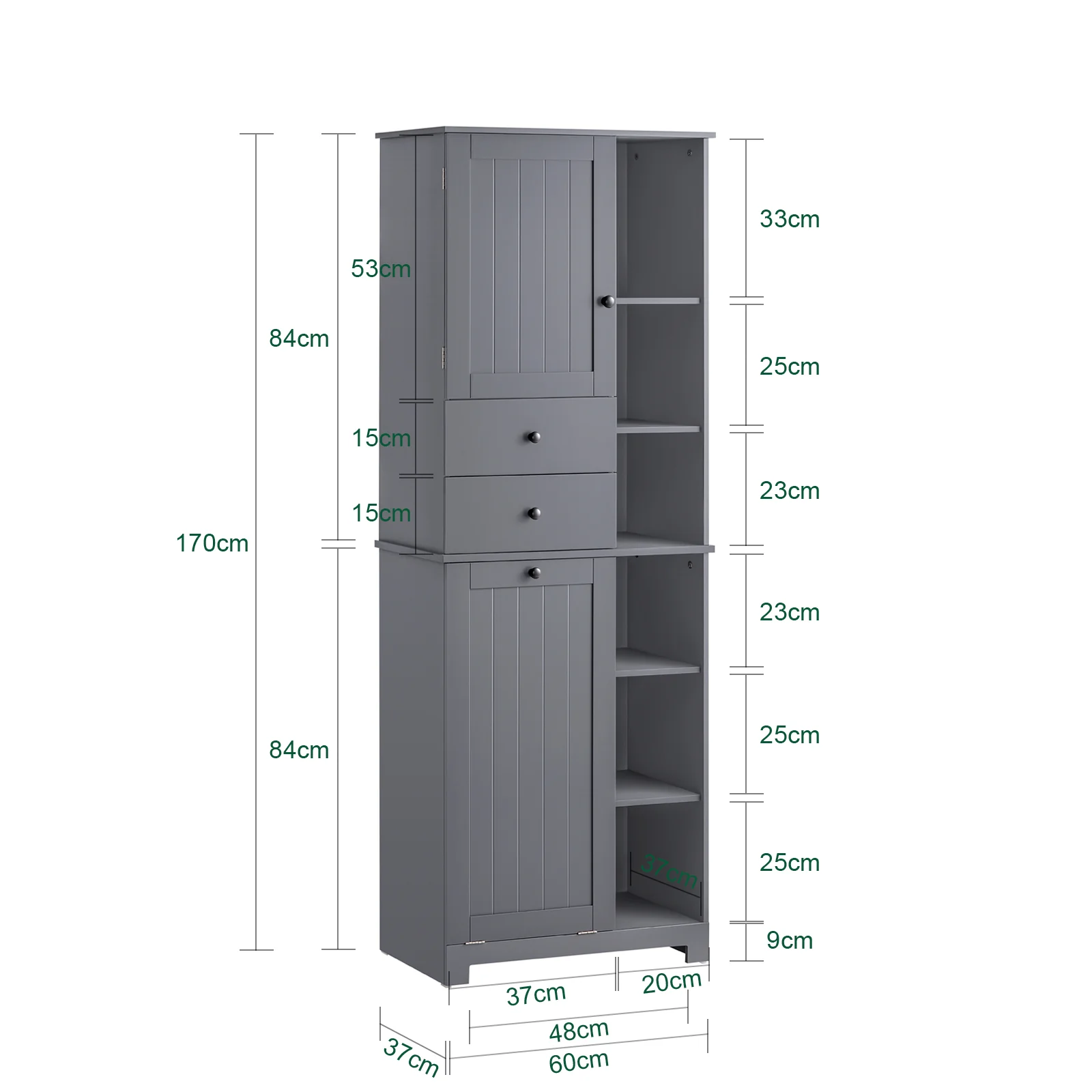 SoBuy BZR104-DG Armario Alto de Baño con cesto de ropa 6 Estantes y 2 Cajones Gris - Image 5