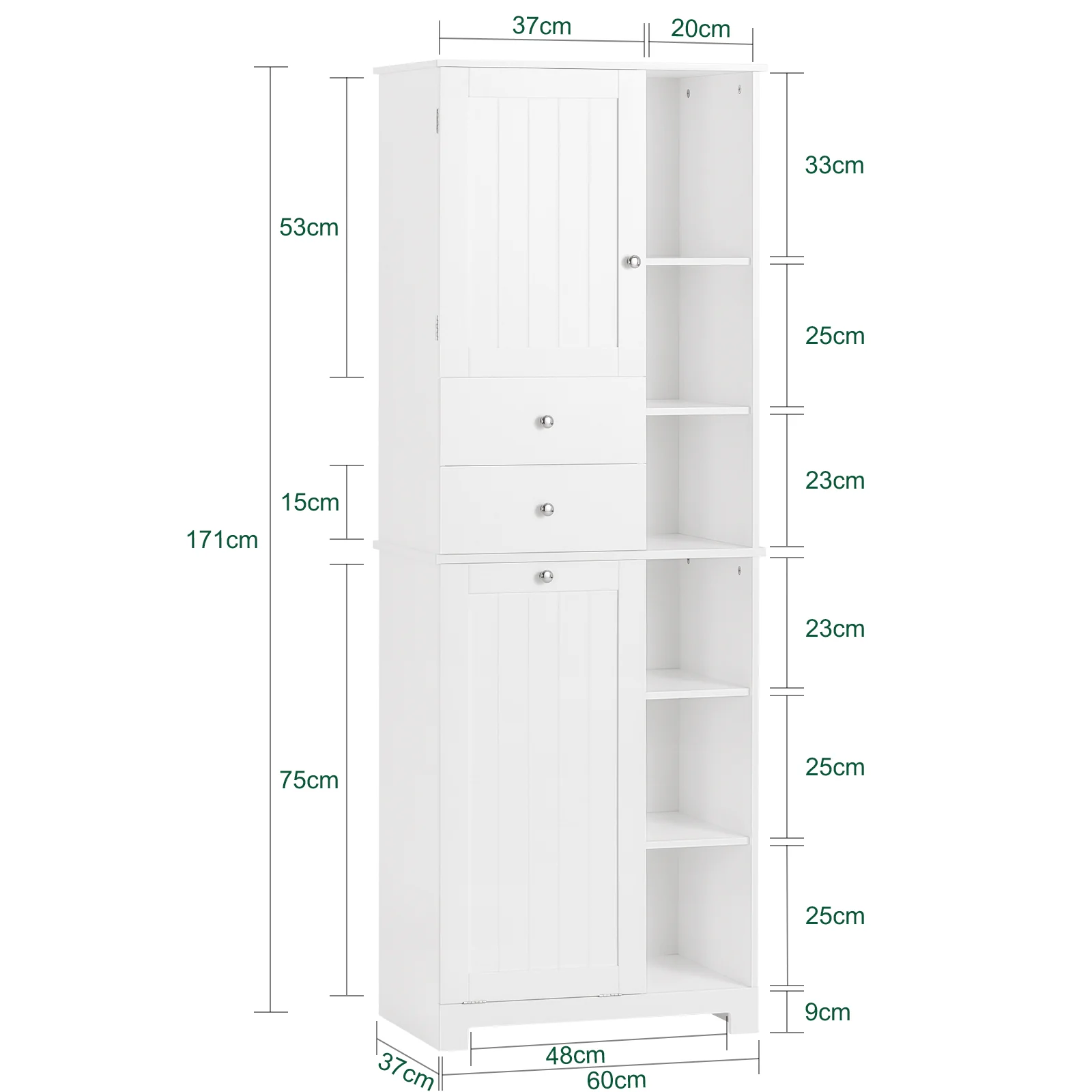 SoBuy BZR104-W Armario Alto de Baño con Estantes y Cesto para Ropa Sucia Blanco - Image 3