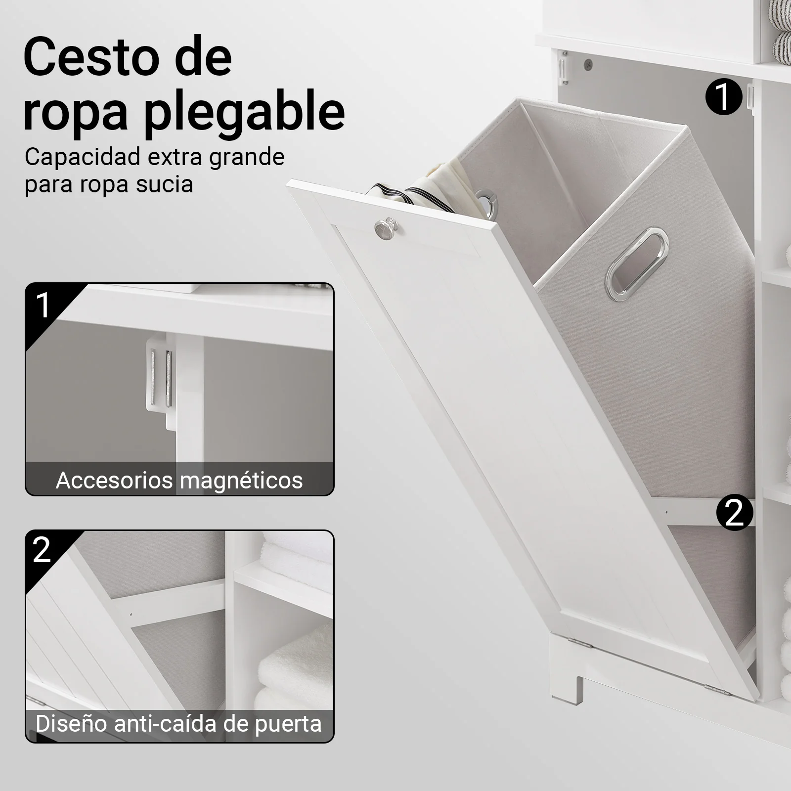 SoBuy BZR104-W Armario Alto de Baño con Estantes y Cesto para Ropa Sucia Blanco - Image 5
