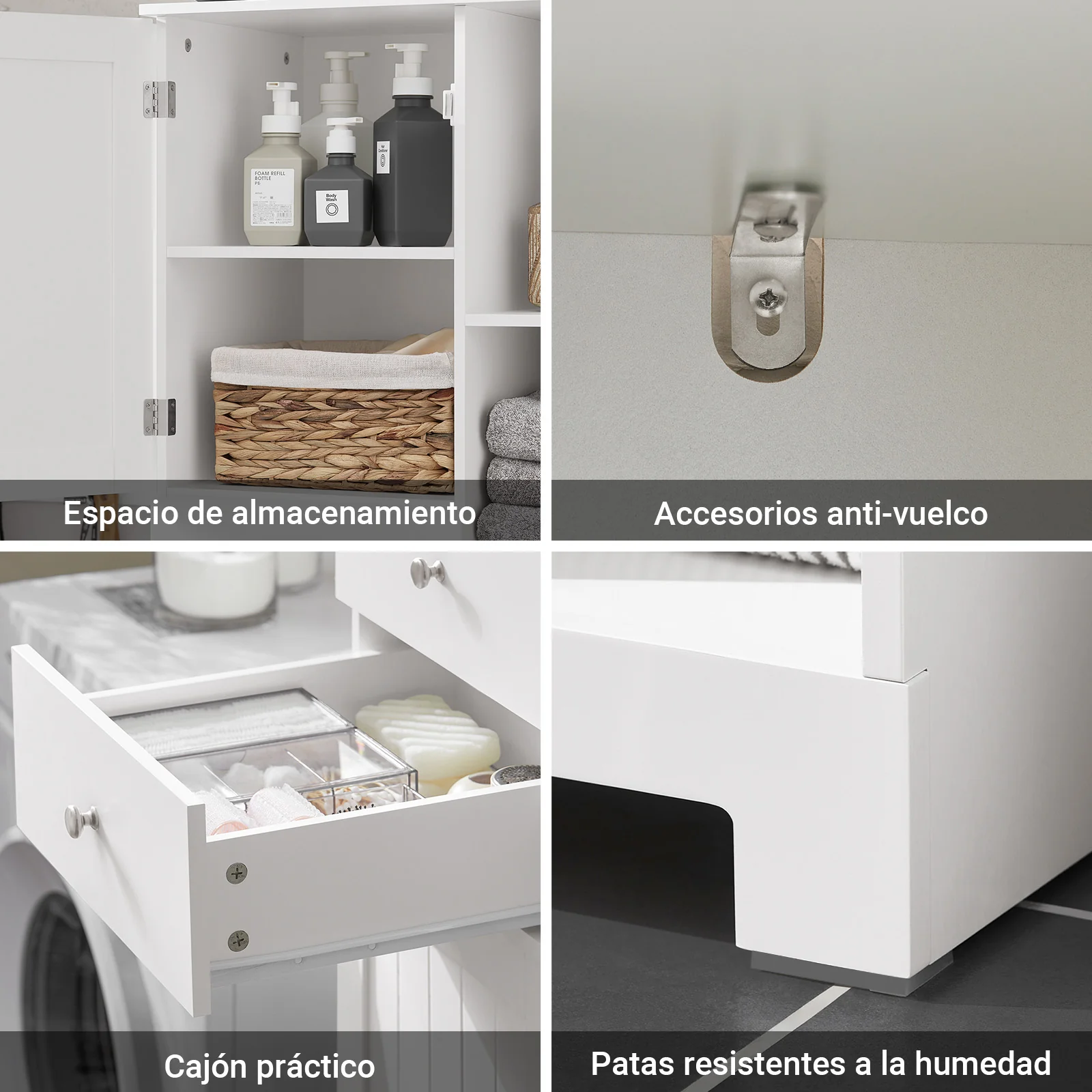 SoBuy BZR104-W Armario Alto de Baño con Estantes y Cesto para Ropa Sucia Blanco - Image 6