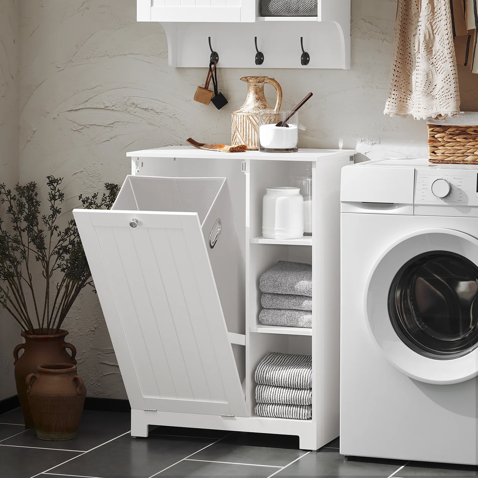 SoBuy BZR105-W Armario de Baño con 1 Cesto para Colada y 3 estantes - Image 4