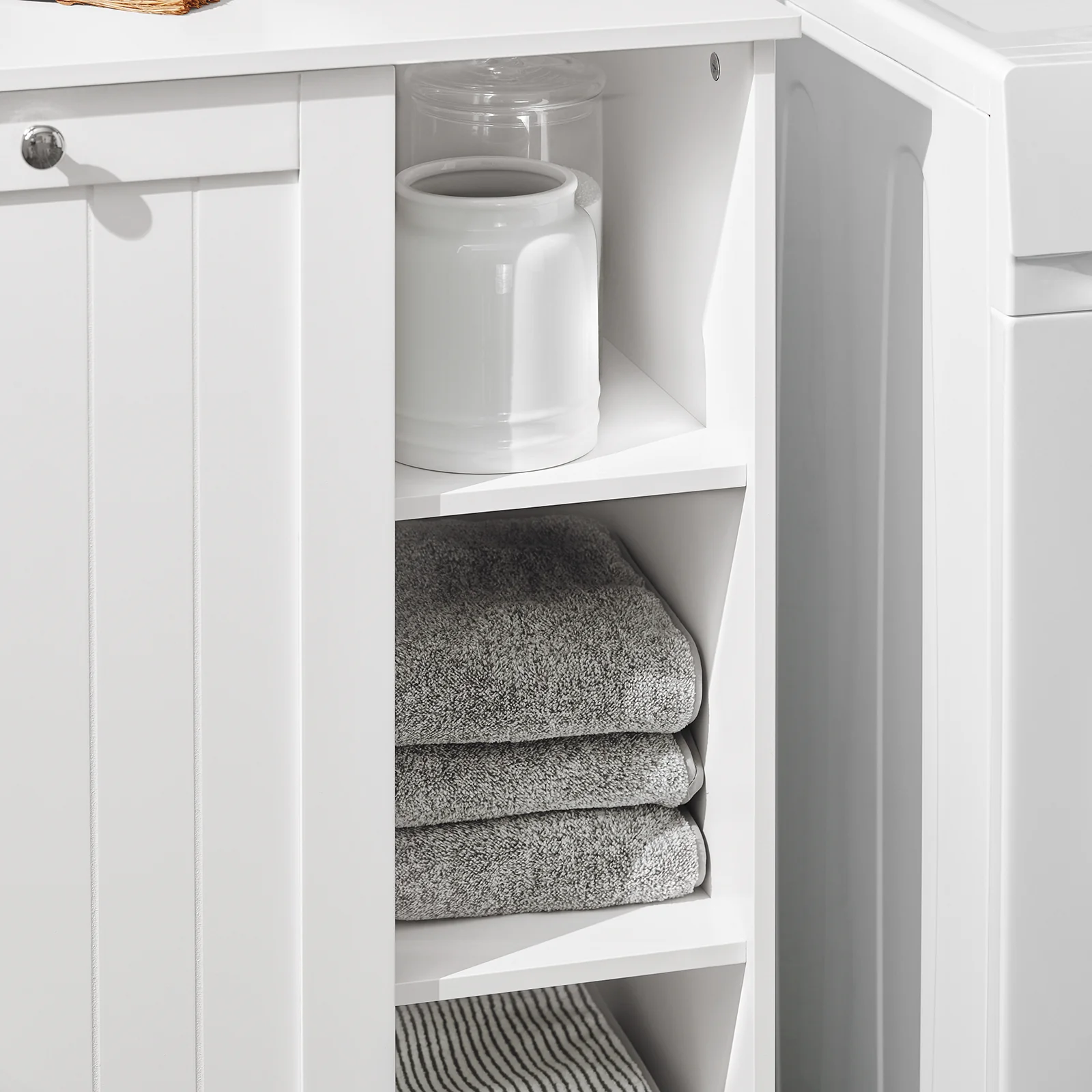 SoBuy BZR105-W Armario de Baño con 1 Cesto para Colada y 3 estantes - Image 5