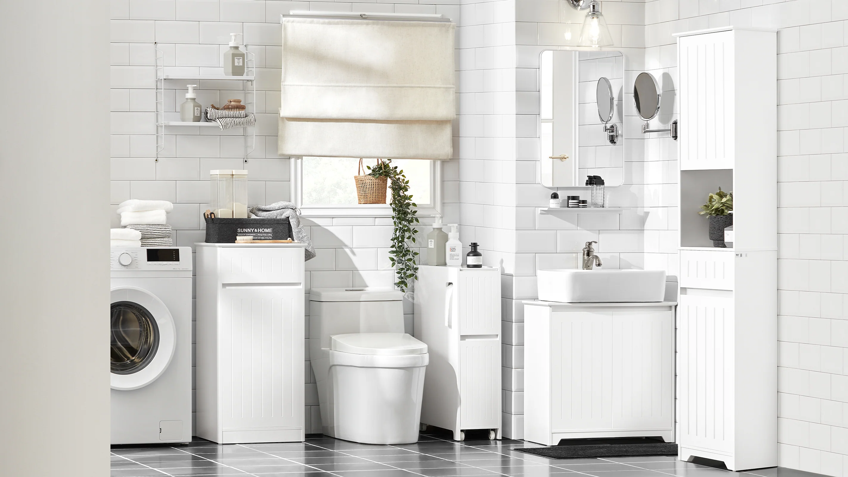SoBuy BZR109-W Armario Alto de Baño con 1 Cesto y 1 Cajón - Image 4