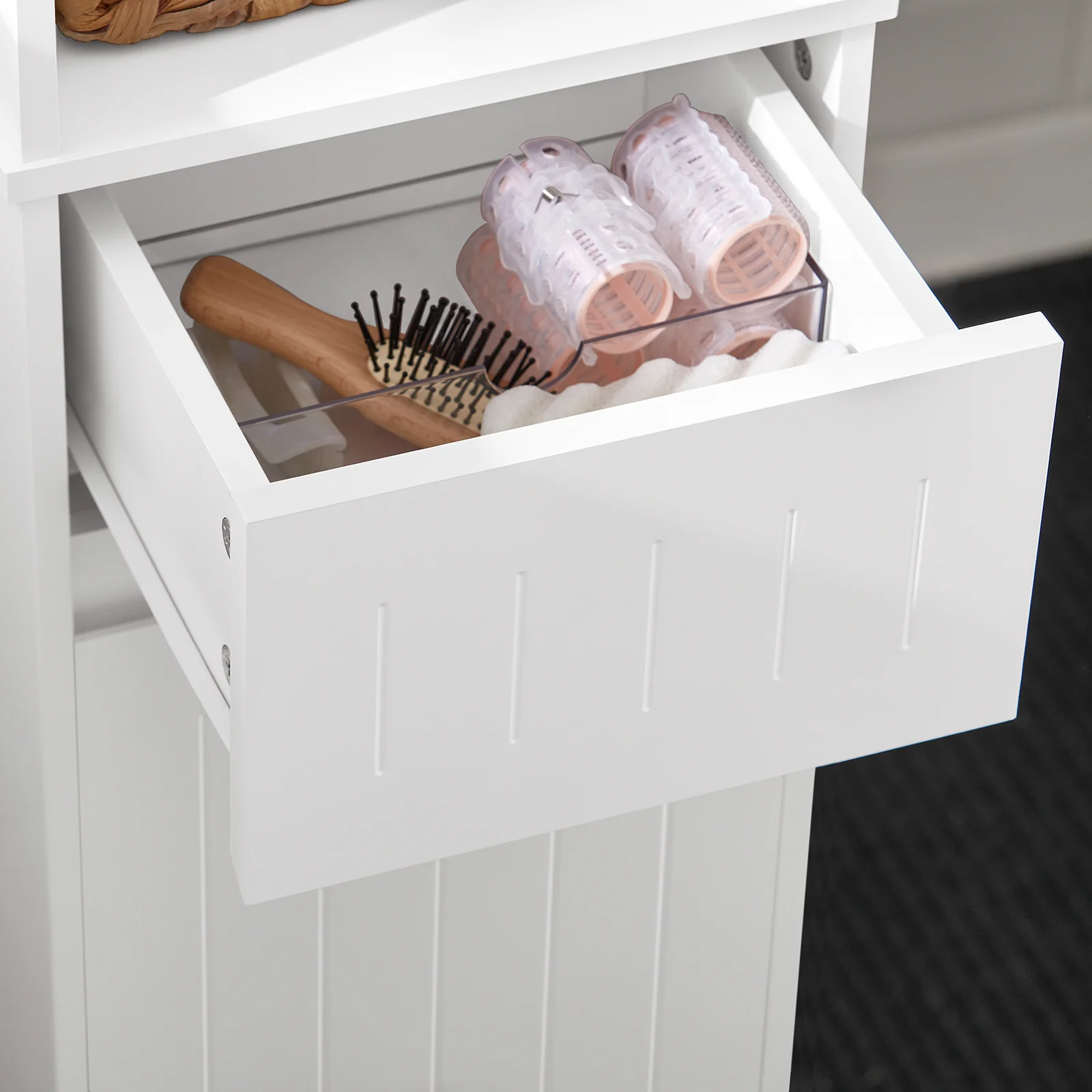 SoBuy BZR109-W Armario Alto de Baño con 1 Cesto y 1 Cajón - Image 8