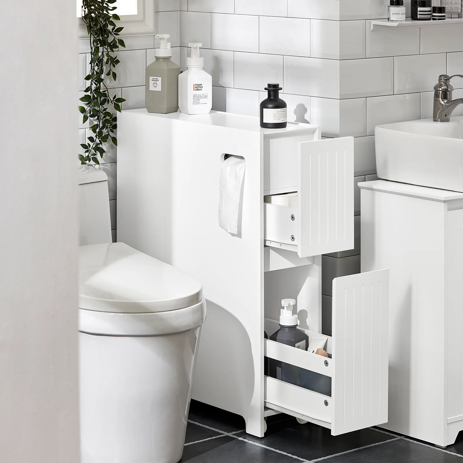 SoBuy BZR111-W Estantería Estrecha para Nichos para Baño Blanco - Image 5