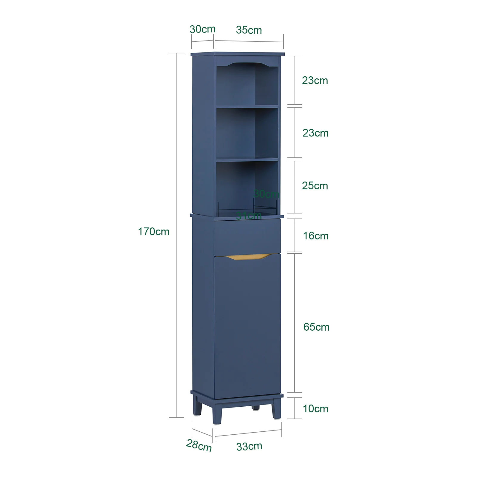SoBuy BZR112-B Armario Alto para Baño con 3 Estantes 1 Puerta y 1 Cajón Azul - Image 3