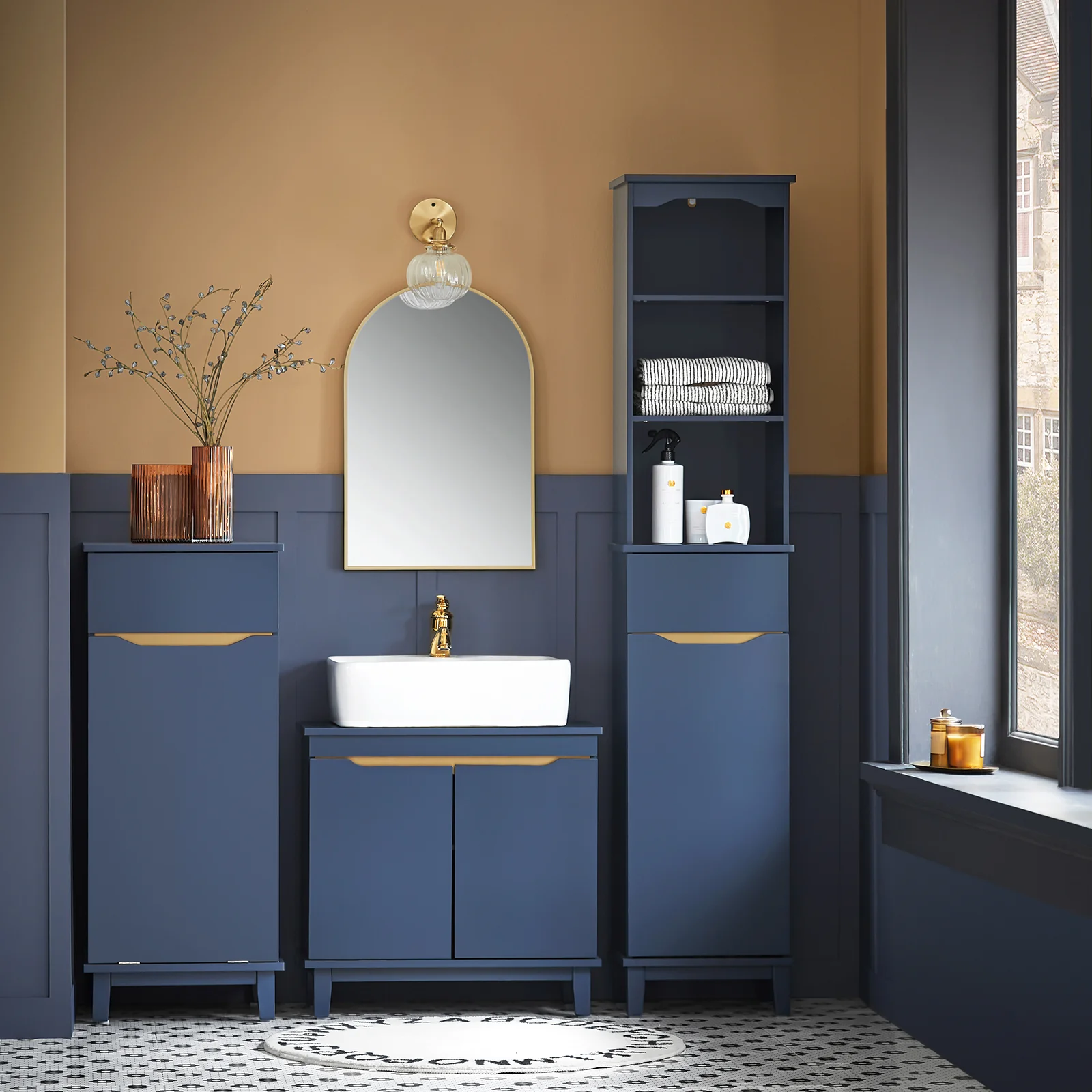 SoBuy BZR112-B Armario Alto para Baño con 3 Estantes 1 Puerta y 1 Cajón Azul - Image 4