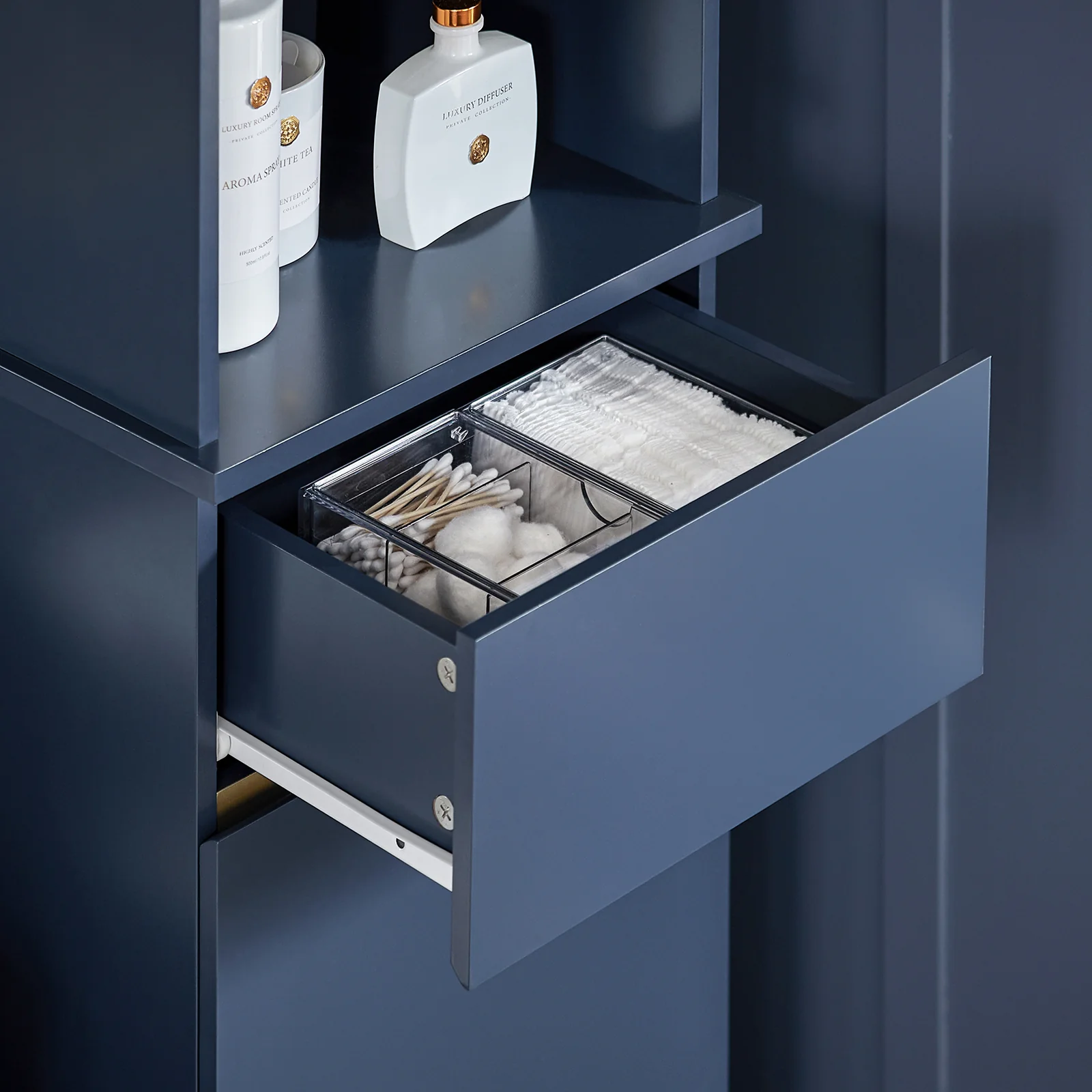 SoBuy BZR112-B Armario Alto para Baño con 3 Estantes 1 Puerta y 1 Cajón Azul - Image 7