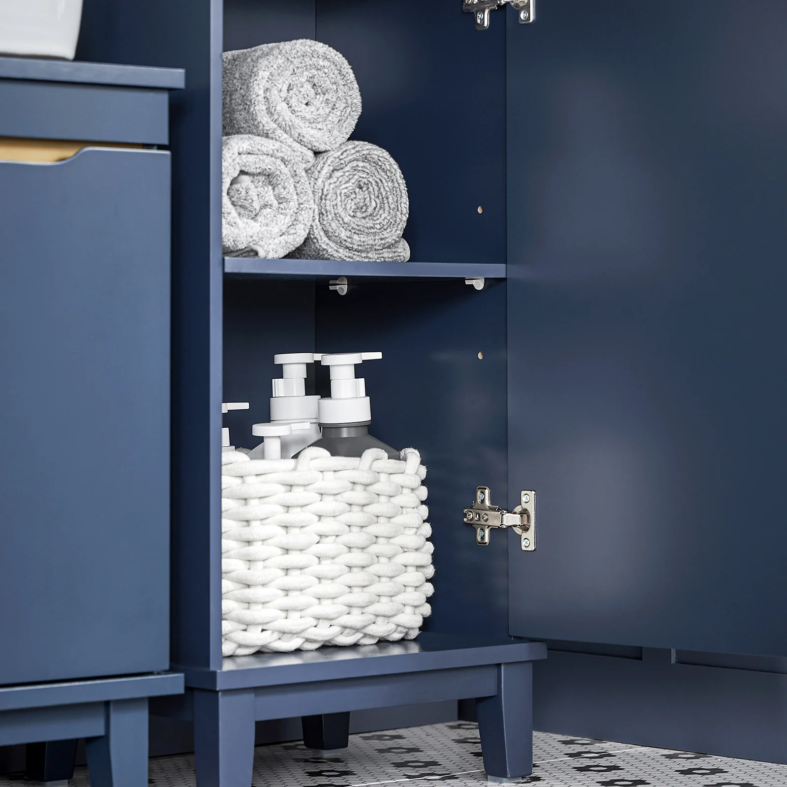 SoBuy BZR112-B Armario Alto para Baño con 3 Estantes 1 Puerta y 1 Cajón Azul - Image 8