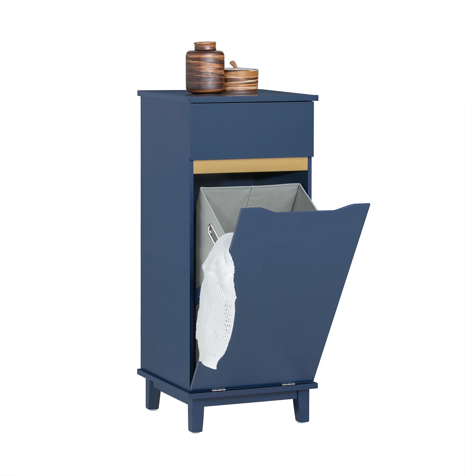 SoBuy BZR114-B Cesto para Ropa Sucia con 1 Cesto y 1 Cajón Azul