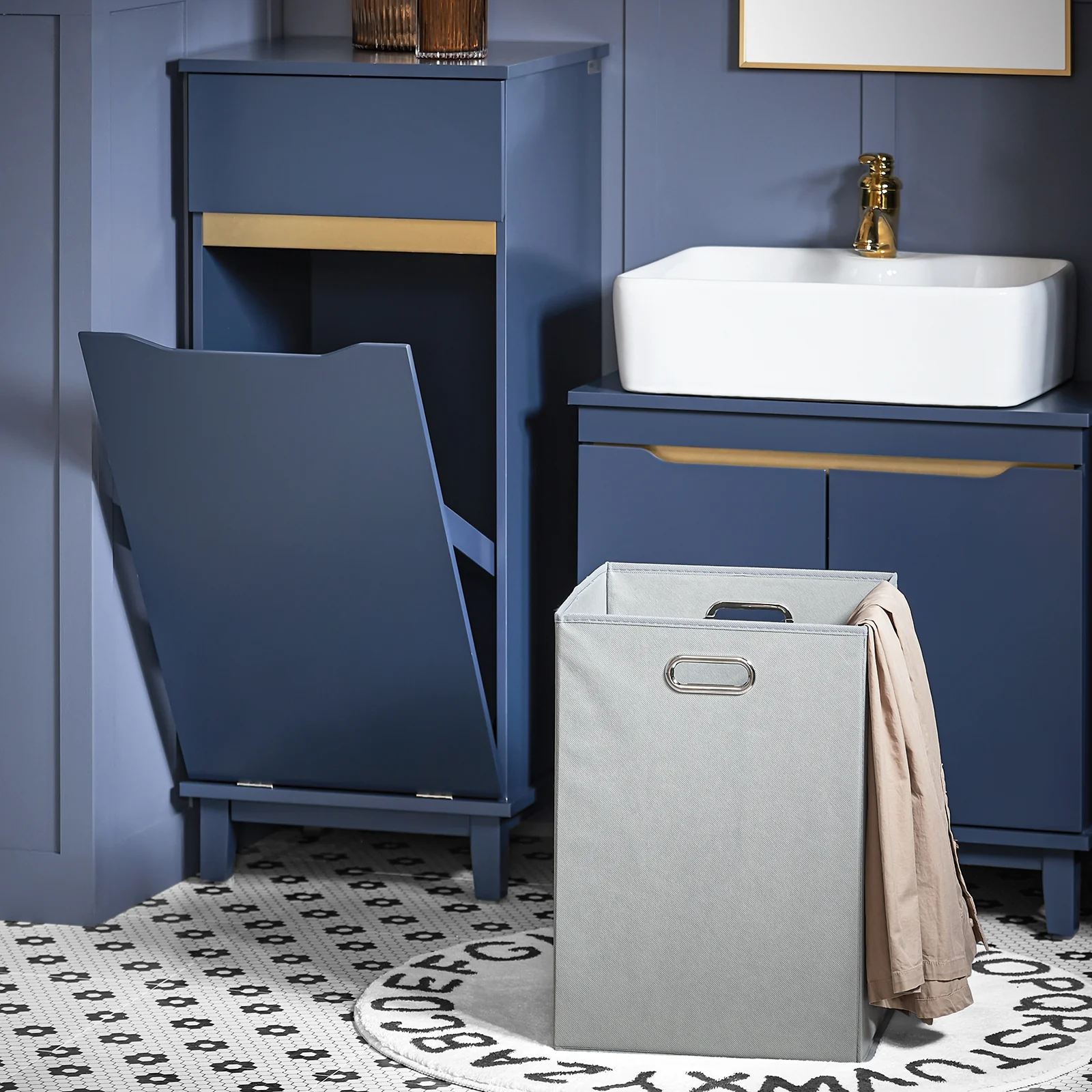 SoBuy BZR114-B Cesto para Ropa Sucia con 1 Cesto y 1 Cajón Azul - Image 5