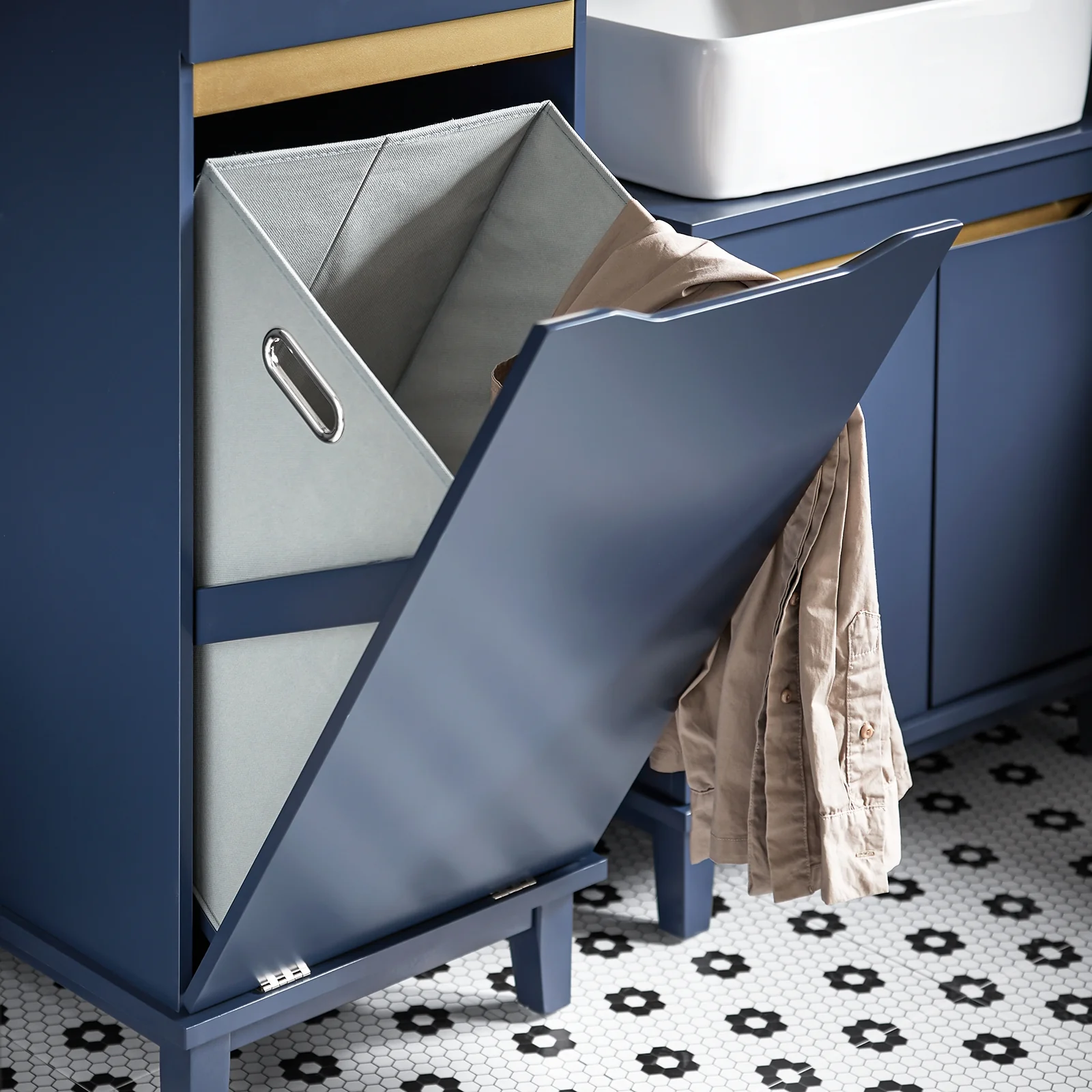 SoBuy BZR114-B Cesto para Ropa Sucia con 1 Cesto y 1 Cajón Azul - Image 9