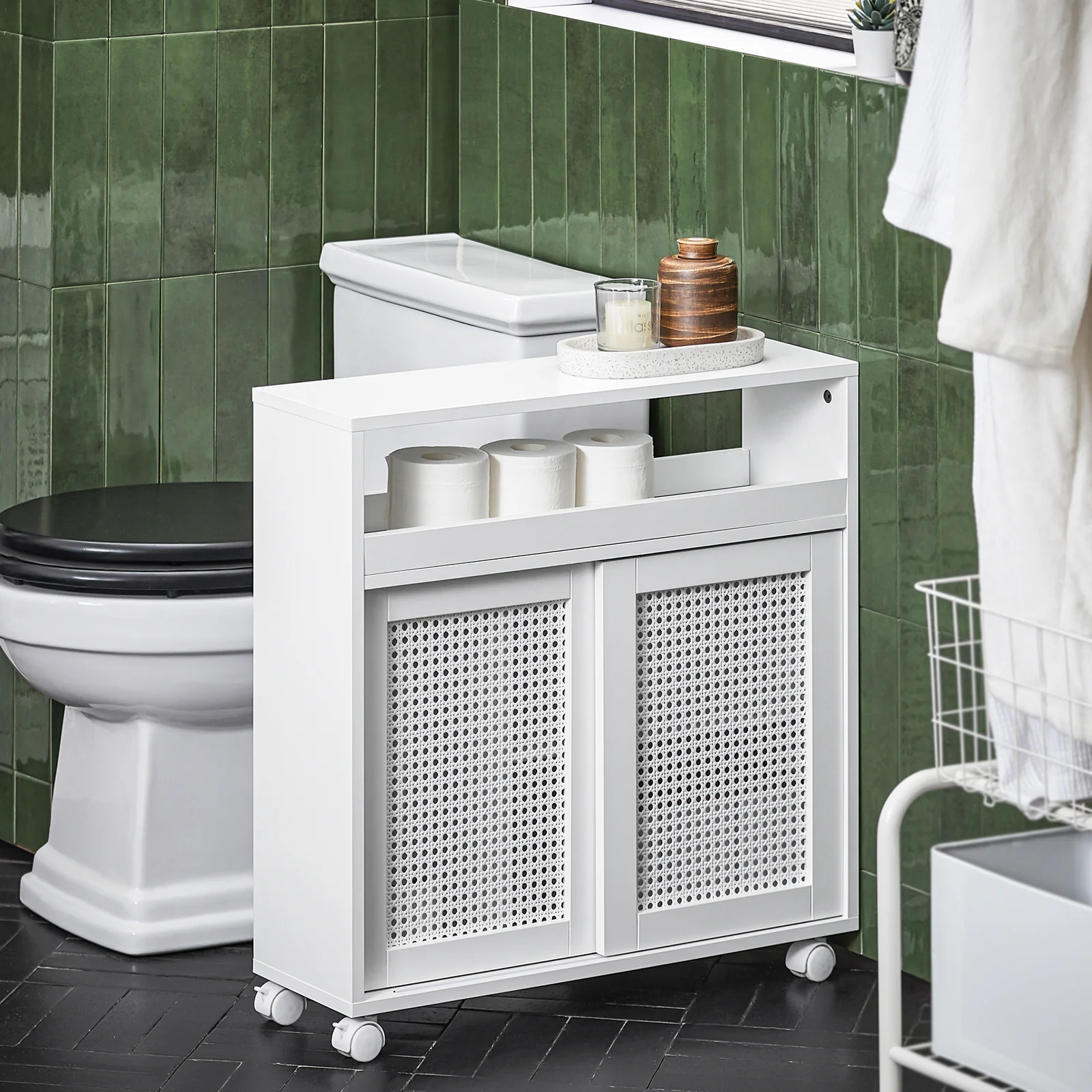 SoBuy BZR119-W Estantería Estrecha para Baño con 2 Puertas 1 Estante y 4 Ruedas - Image 4