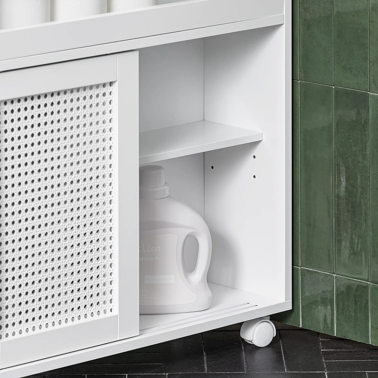 SoBuy BZR119-W Estantería Estrecha para Baño con 2 Puertas 1 Estante y 4 Ruedas - Image 7