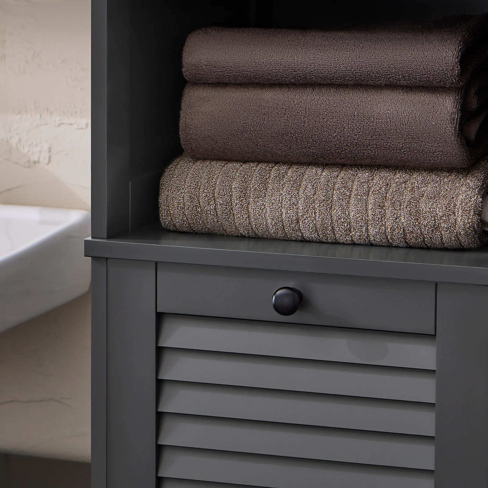 SoBuy BZR124-DG Mueble Columna de Baño con 1 Cesto para Ropa Sucia Gris Oscuro - Image 6