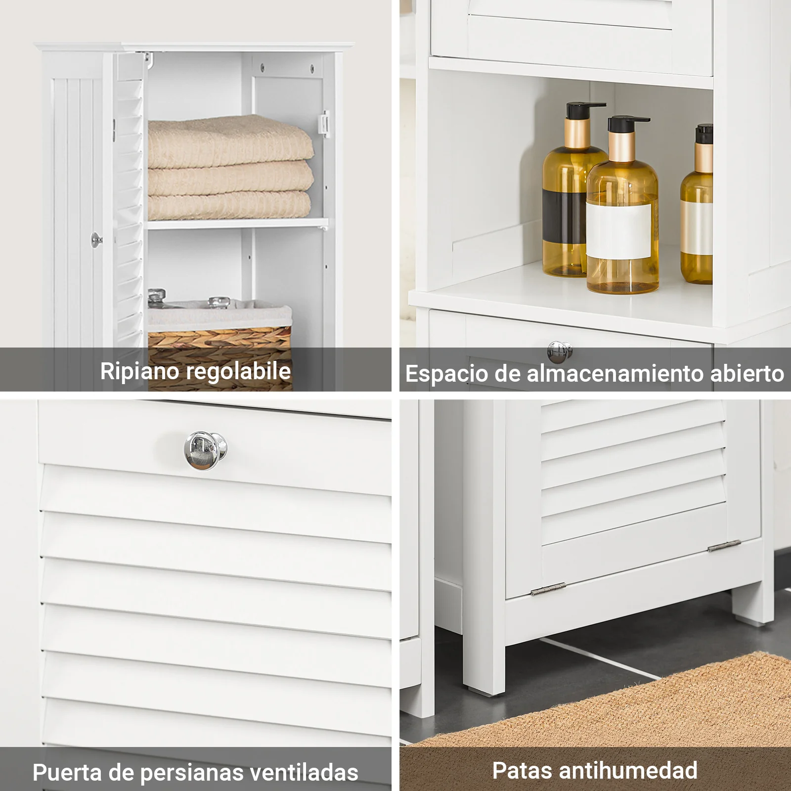 SoBuy BZR124-W Mueble Columna de Baño con 1 Cesto para Ropa Sucia Blanco - Image 6