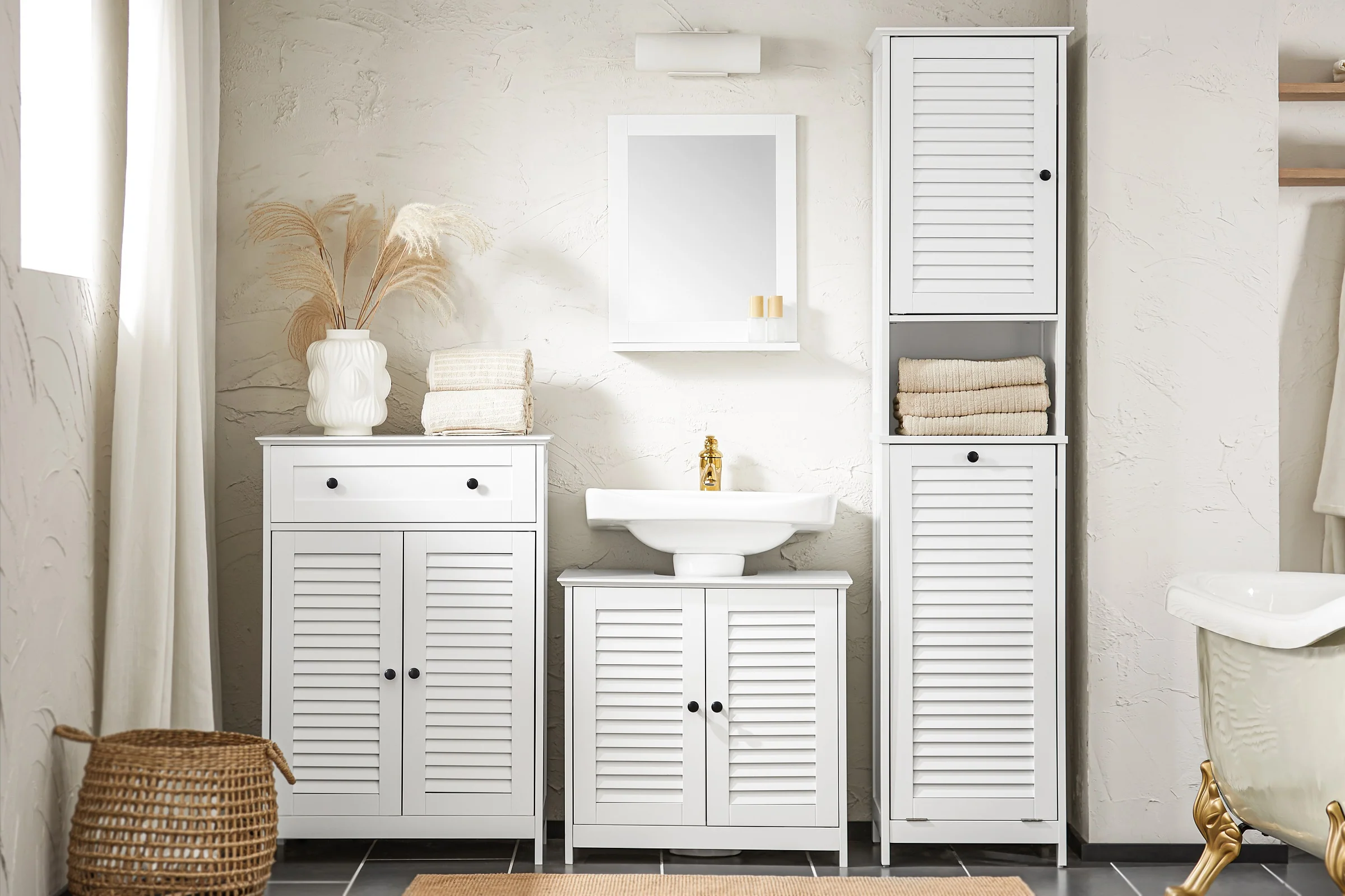 SoBuy BZR124-W Mueble Columna de Baño con 1 Cesto para Ropa Sucia Blanco - Image 7
