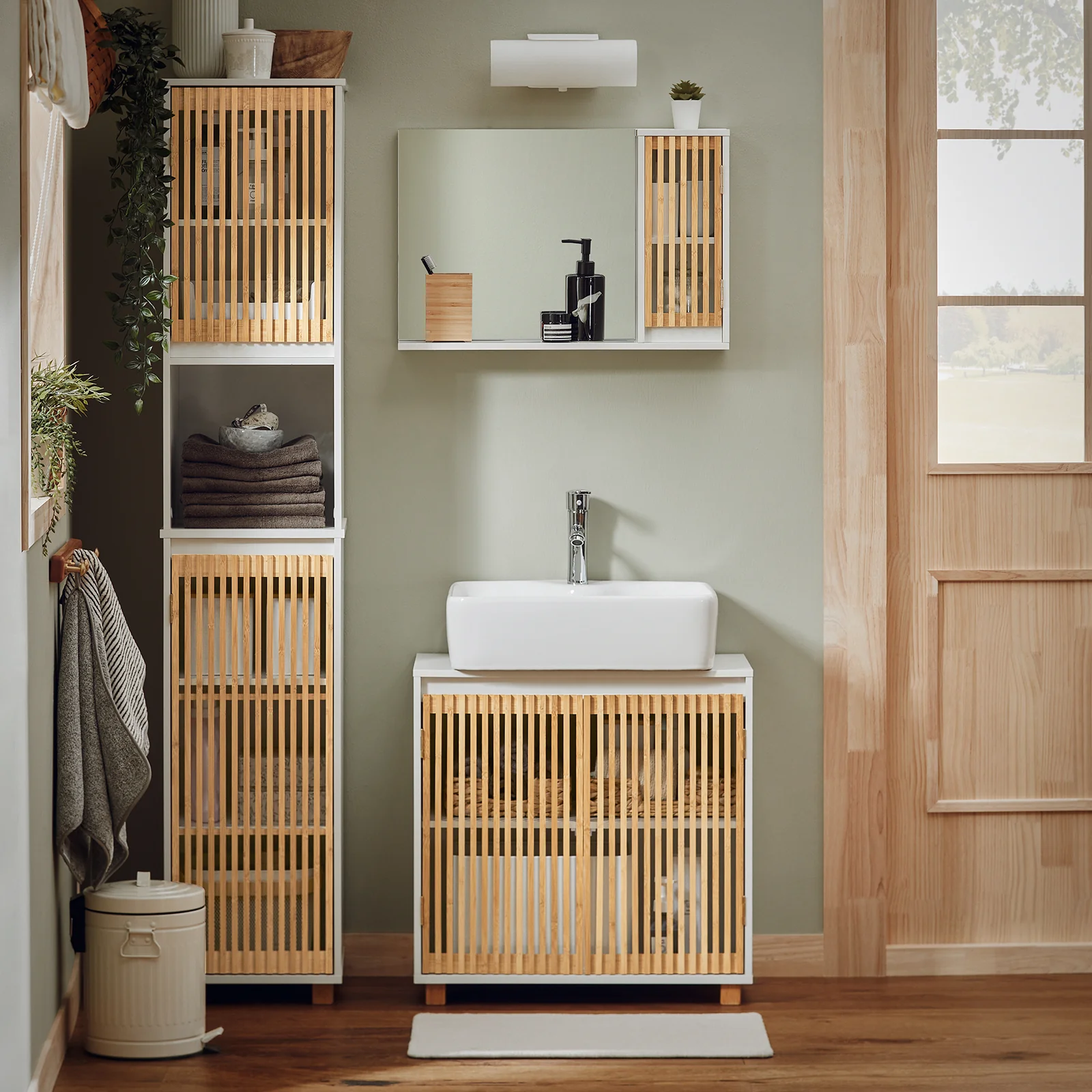 SoBuy BZR127-W Mueble Columna de Baño con 1 Compartimiento 2 Puertas - Image 2