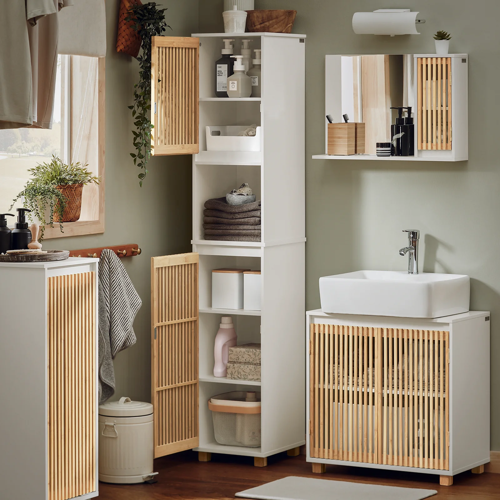 SoBuy BZR127-W Mueble Columna de Baño con 1 Compartimiento 2 Puertas - Image 4