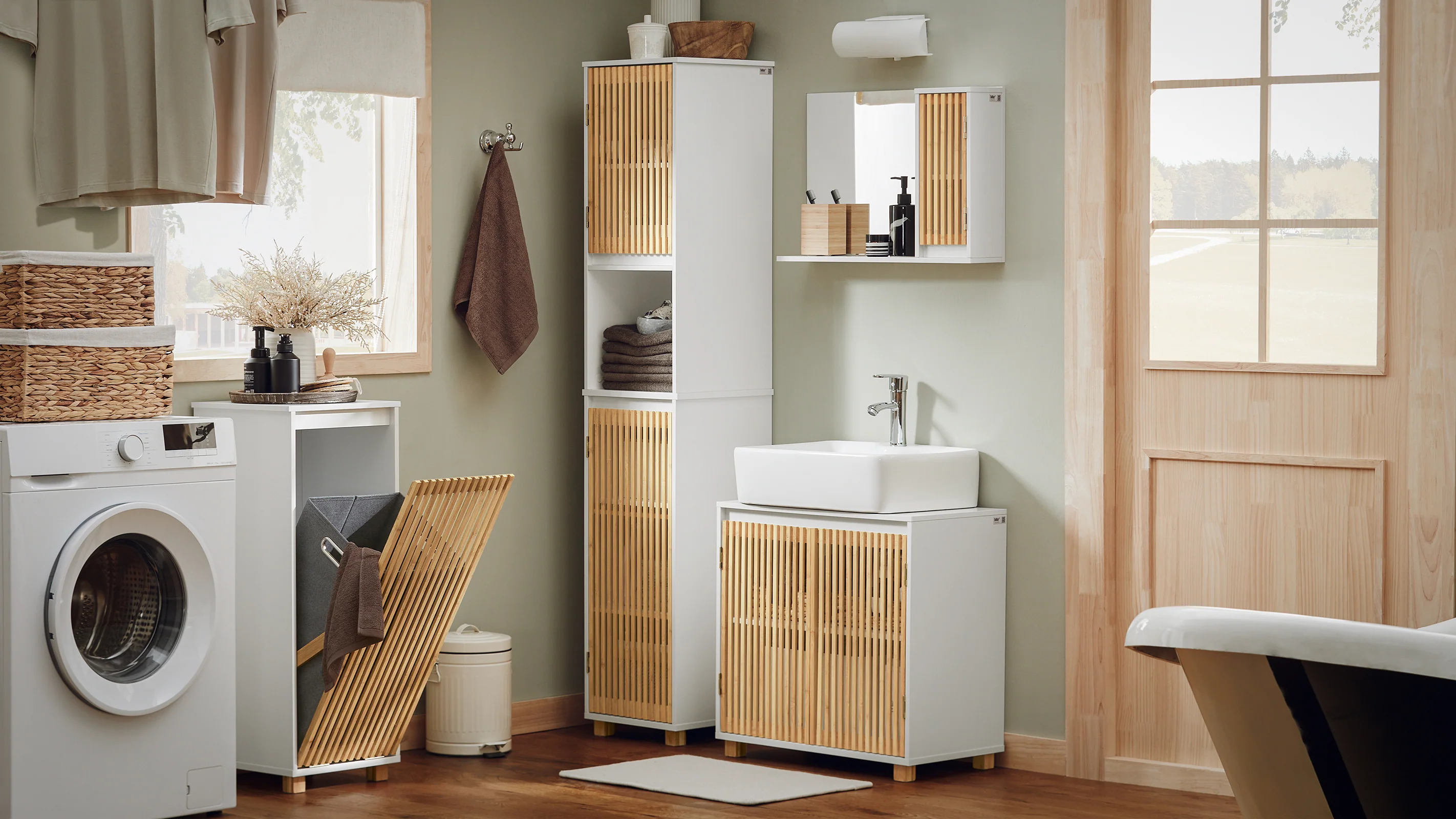 SoBuy BZR127-W Mueble Columna de Baño con 1 Compartimiento 2 Puertas - Image 5