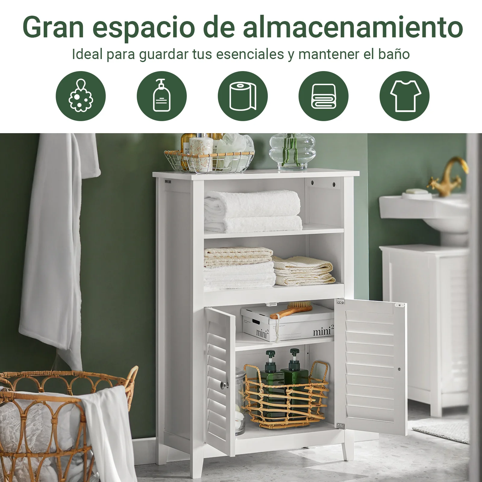 SoBuy BZR13-W Mueble Auxiliar para Baño con 2 estantes y 2 Puertas Blanco - Image 4