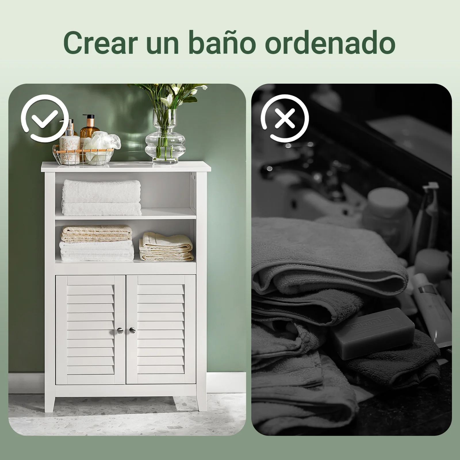 SoBuy BZR13-W Mueble Auxiliar para Baño con 2 estantes y 2 Puertas Blanco - Image 5