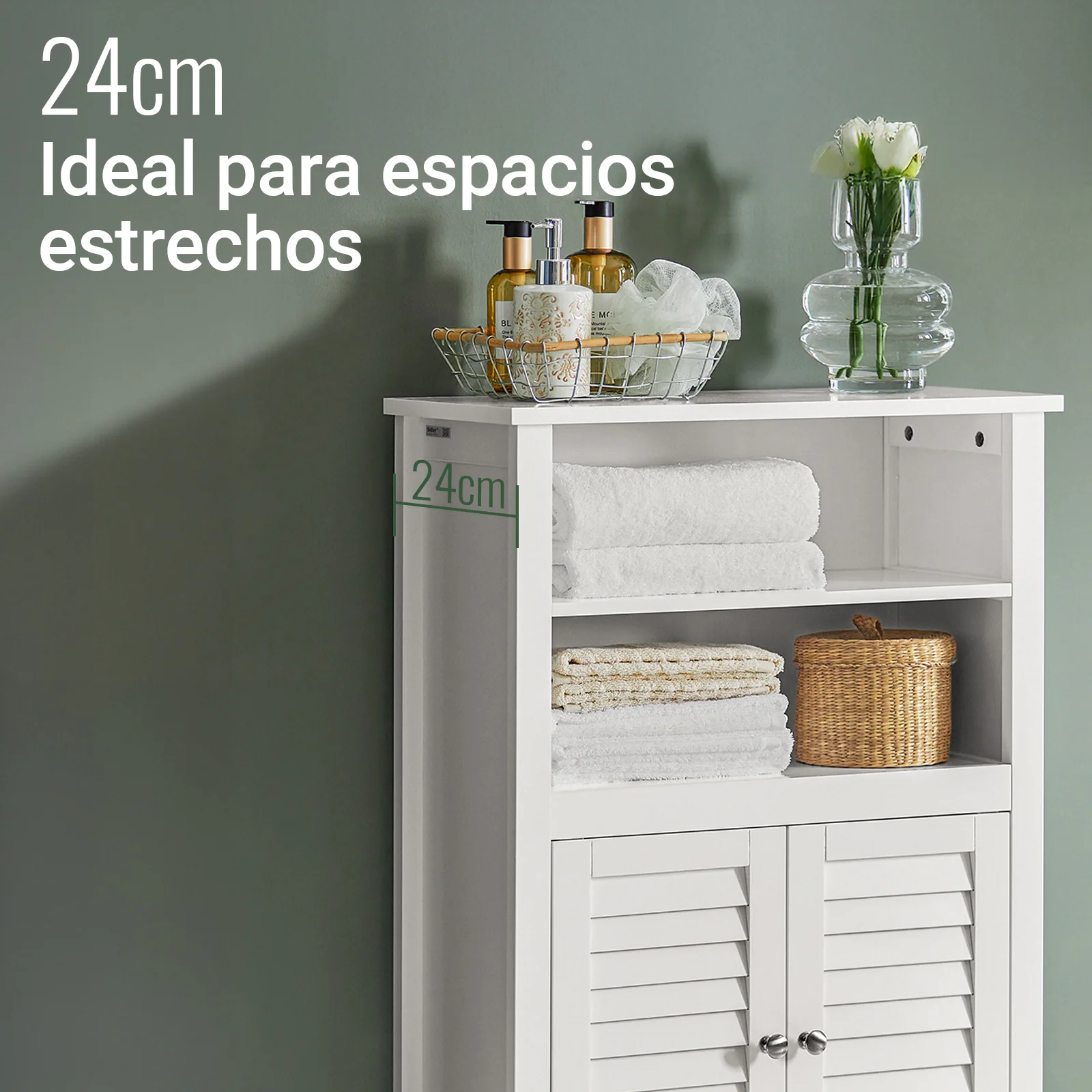 SoBuy BZR13-W Mueble Auxiliar para Baño con 2 estantes y 2 Puertas Blanco - Image 6