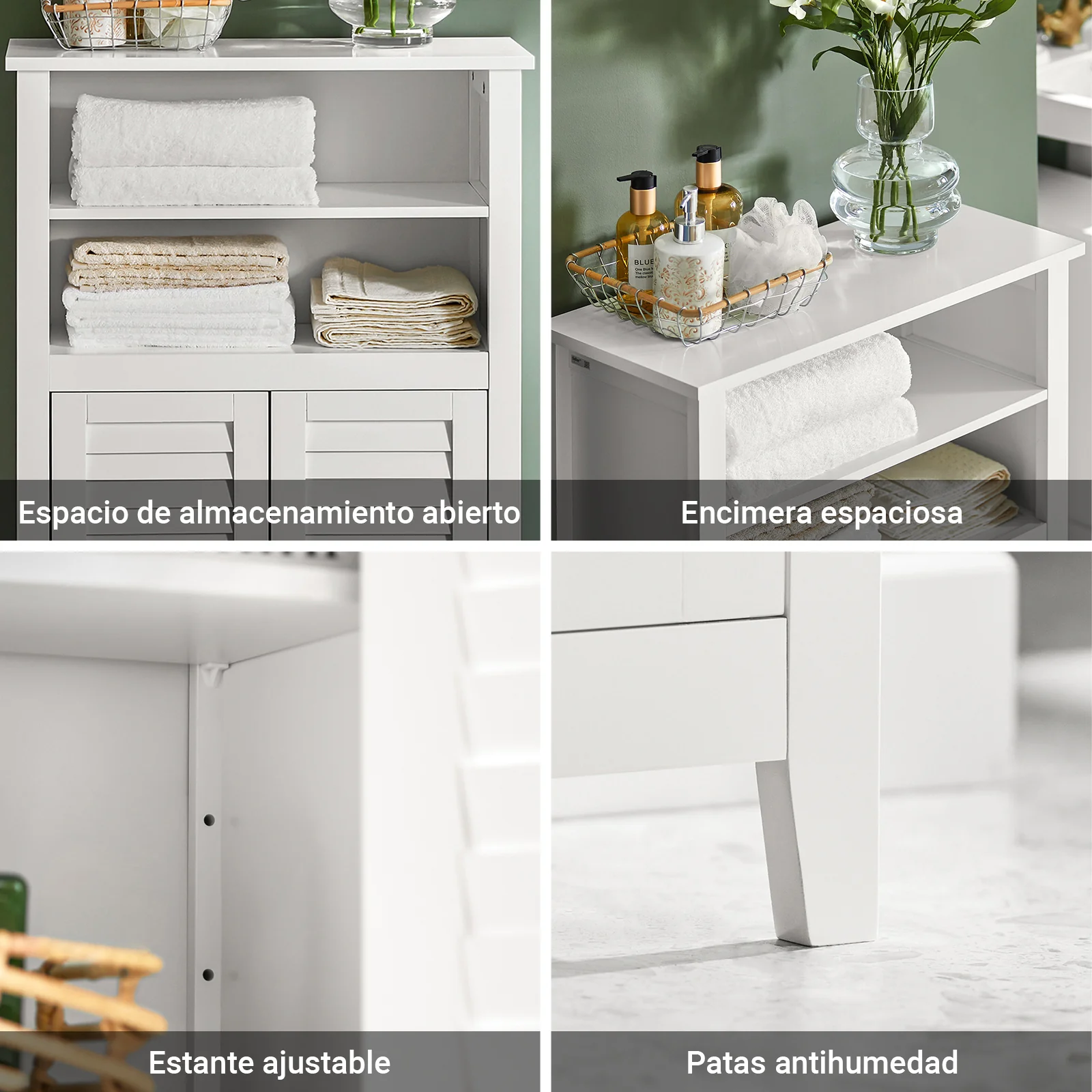 SoBuy BZR13-W Mueble Auxiliar para Baño con 2 estantes y 2 Puertas Blanco - Image 7